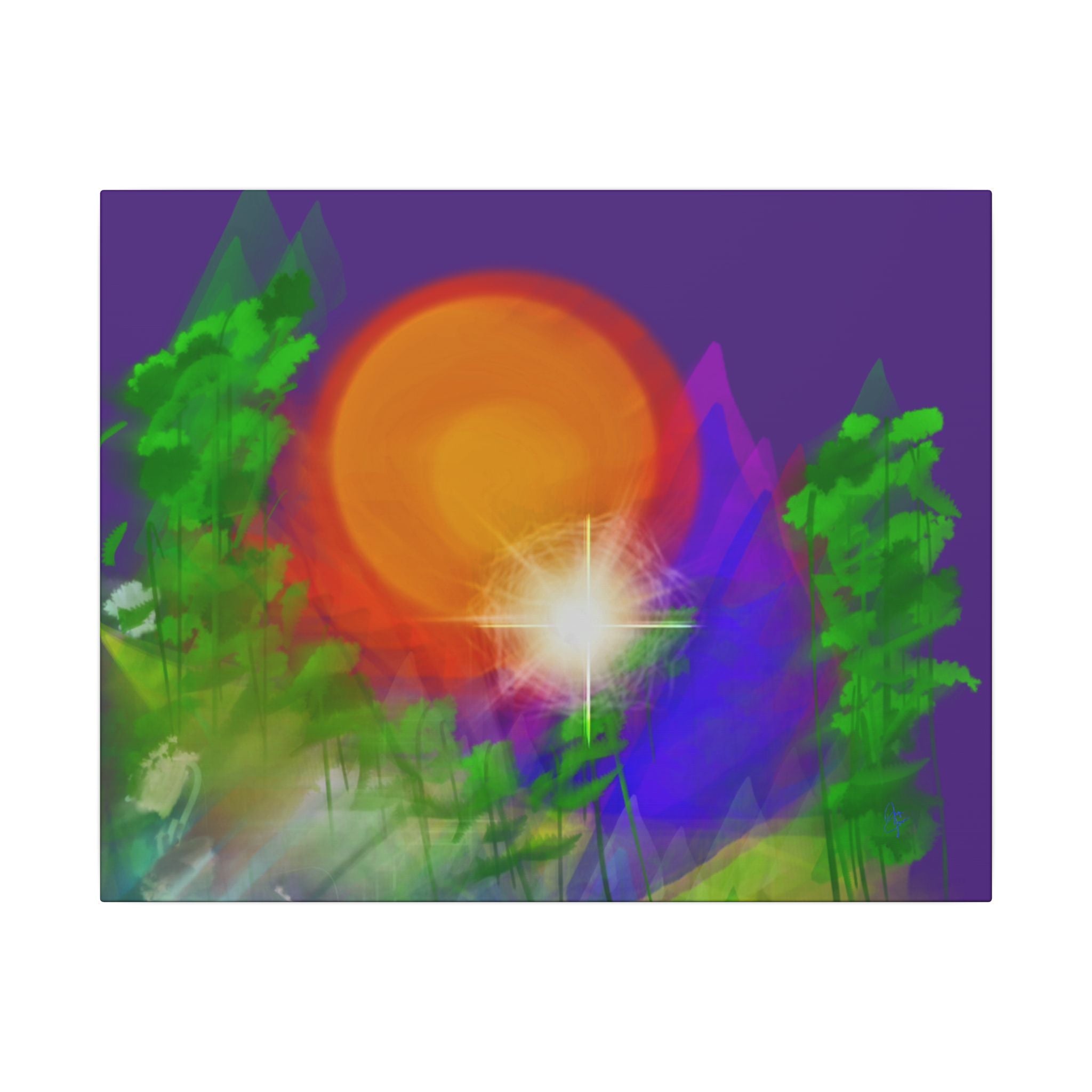 Sunburst Forest Matte Canvas Wall Art — Abstract Nature Landscape