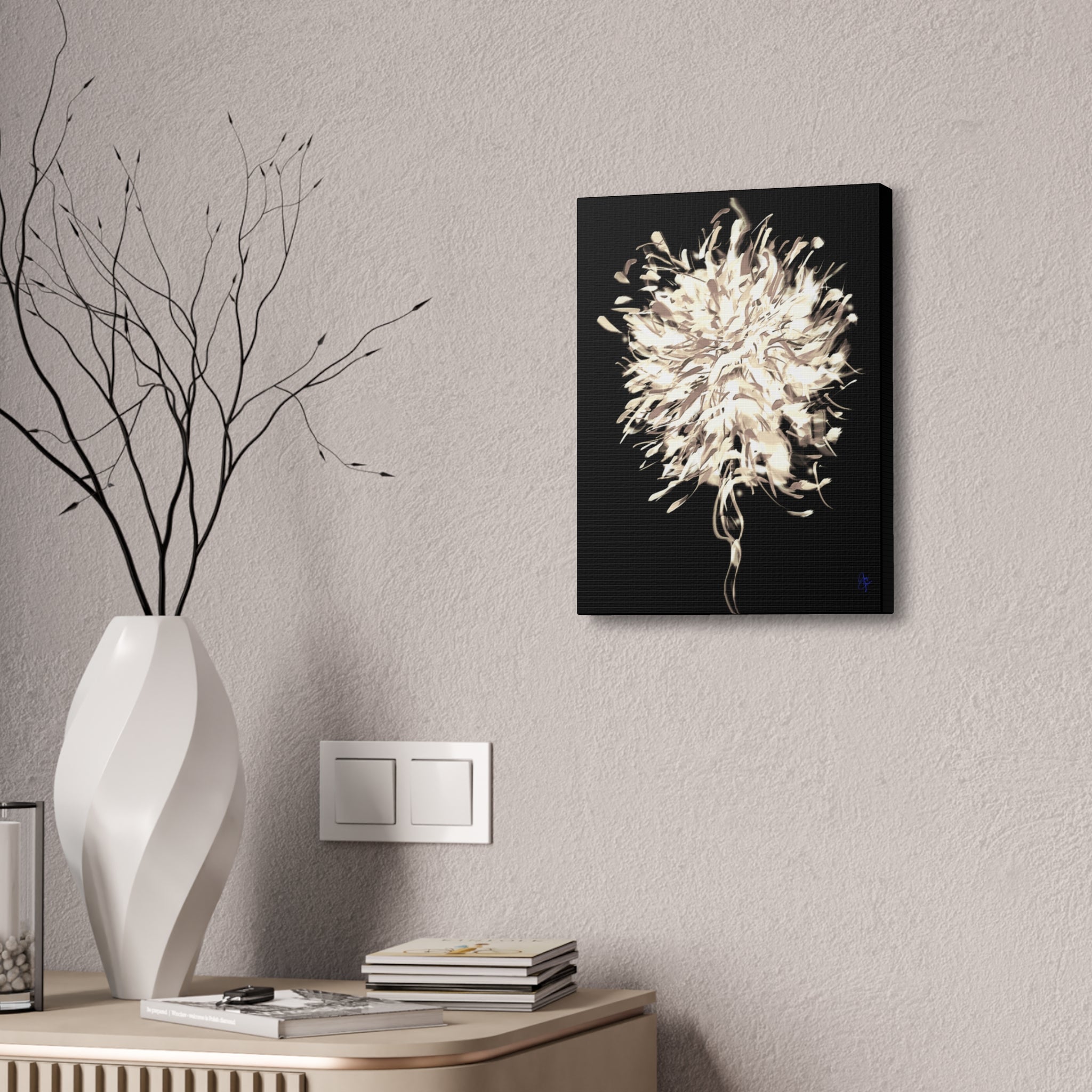 Abstract Floral Canvas Print – Neutral Burst Wall Art, Stretched 1.5"