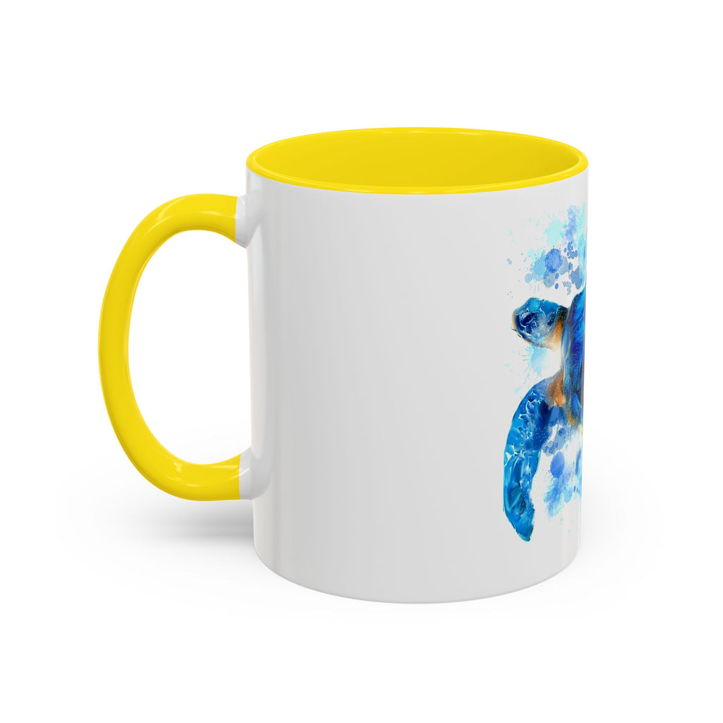 Blue Sea Turtle Accent Coffee Mug — Watercolor Ocean Turtle 11/15oz