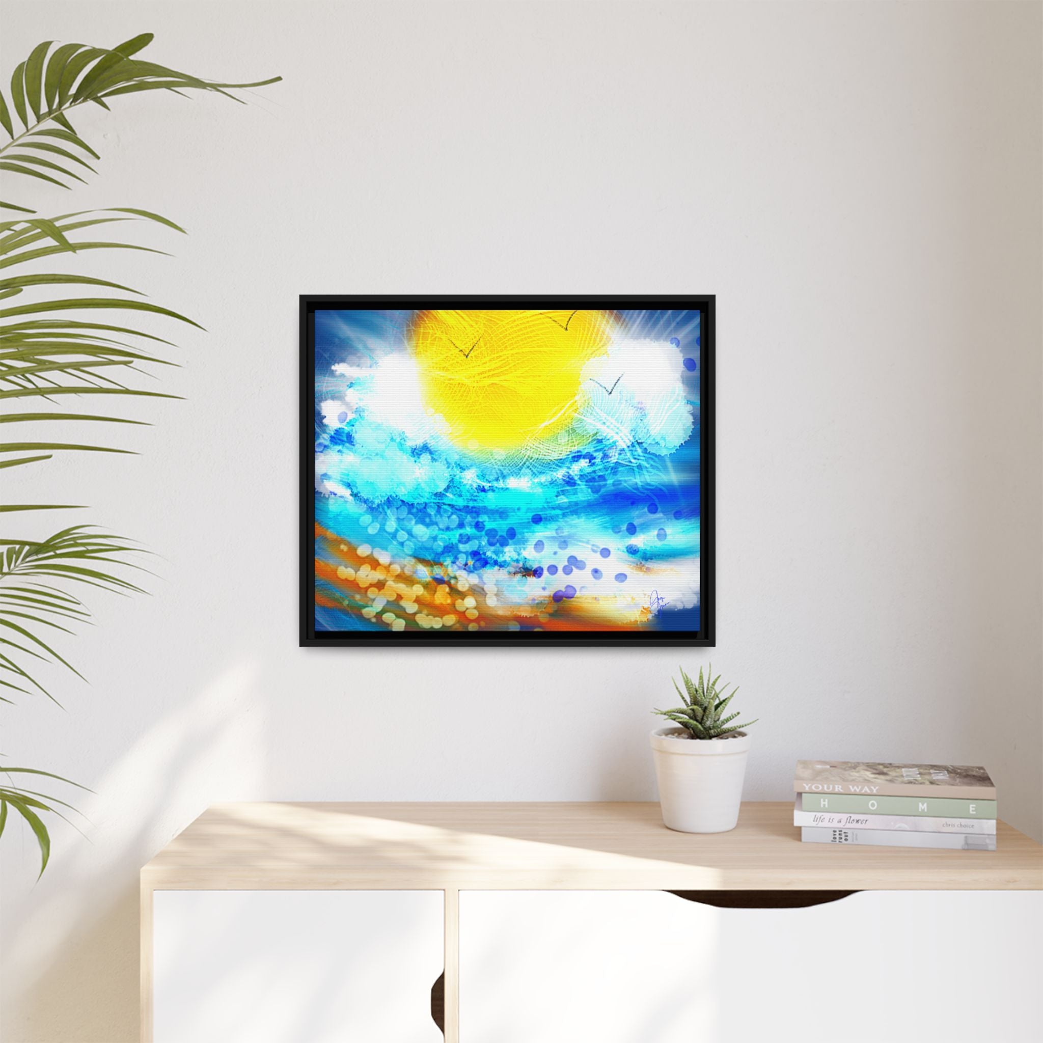 Sunshine Shore Matte Canvas Framed Wall Art — Bright Abstract Beach Print