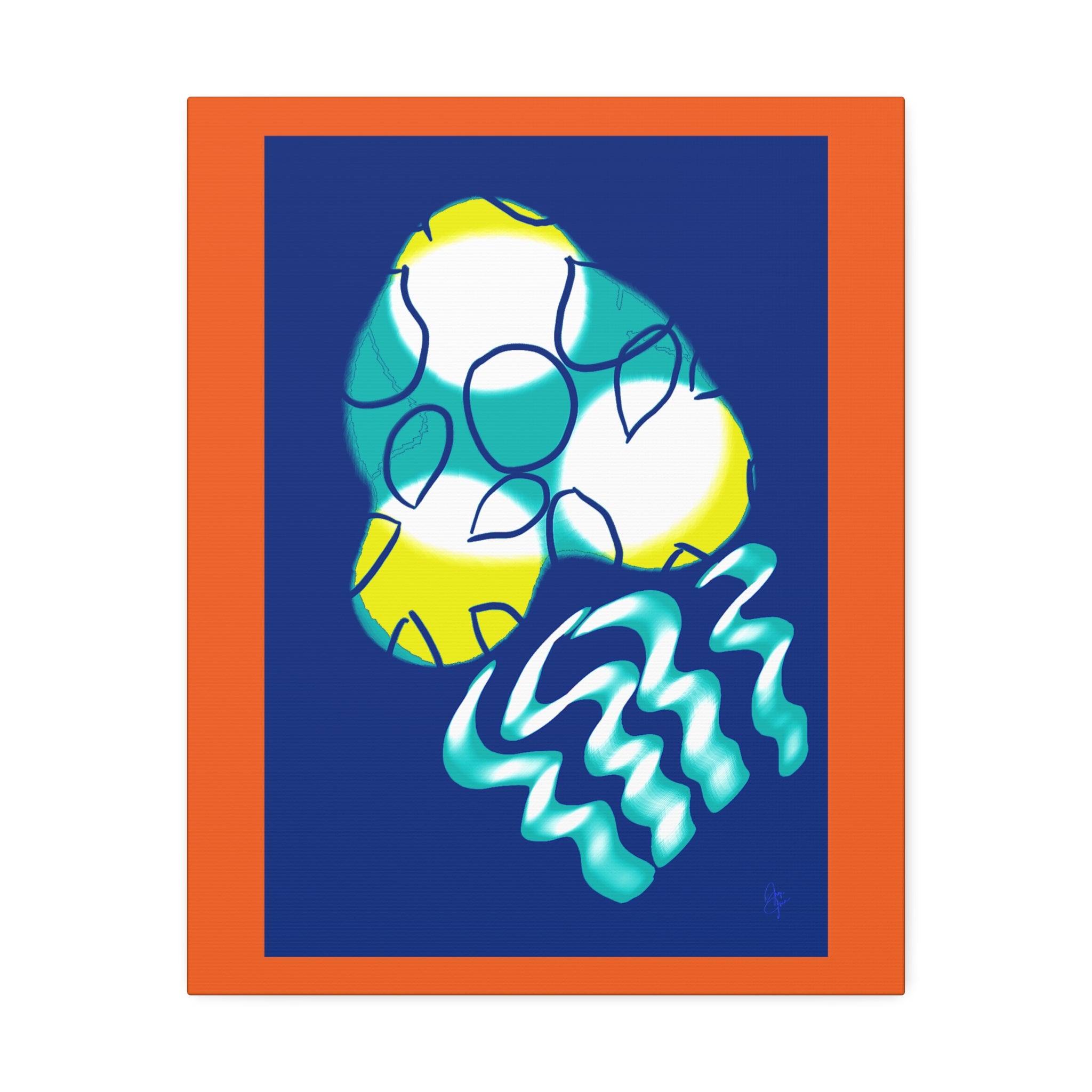 Abstract Ocean Waves Jellyfish Canvas Art — Blue & Teal Modern Wall Decor, Stretched 1.5"