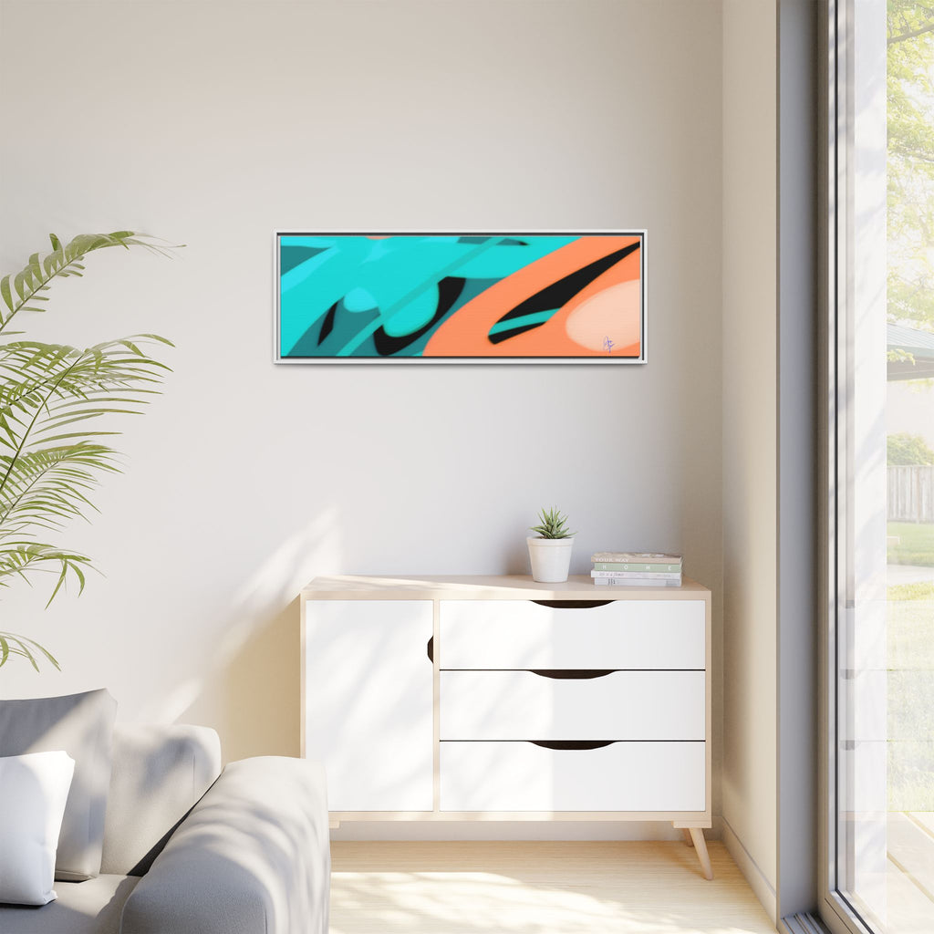 Abstract Teal & Coral Splash Framed Canvas