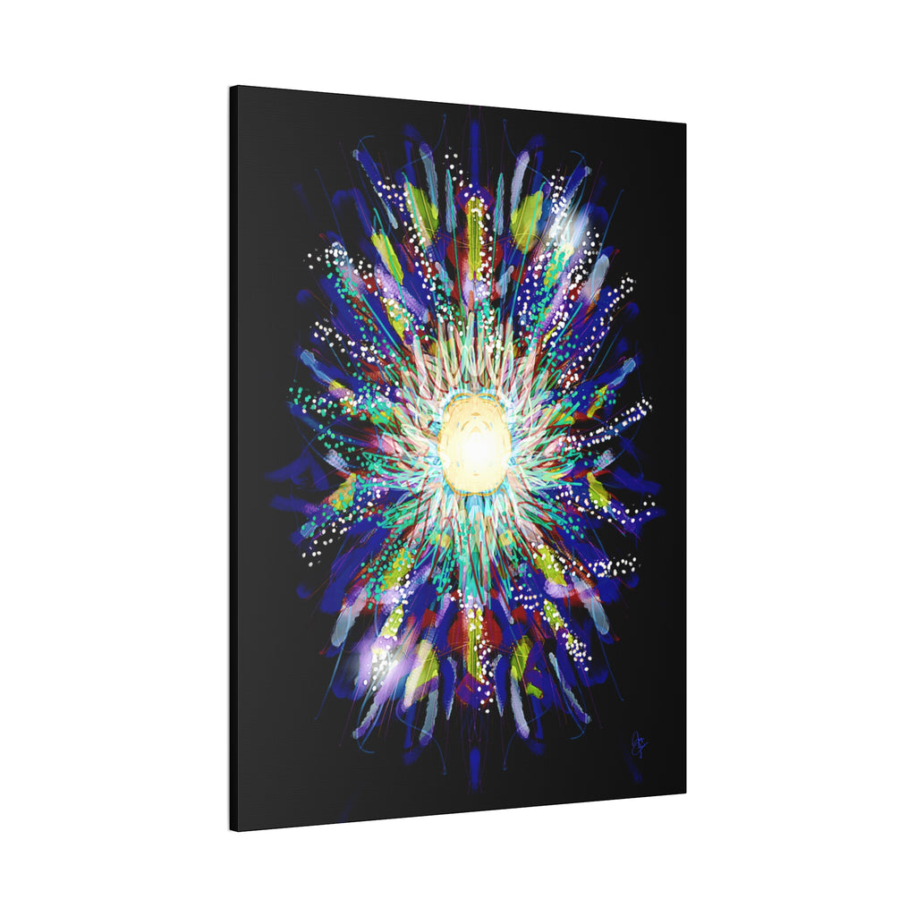 Abstract Cosmic Burst Canvas Wall Art — Colorful Sunflower Explosion on Black