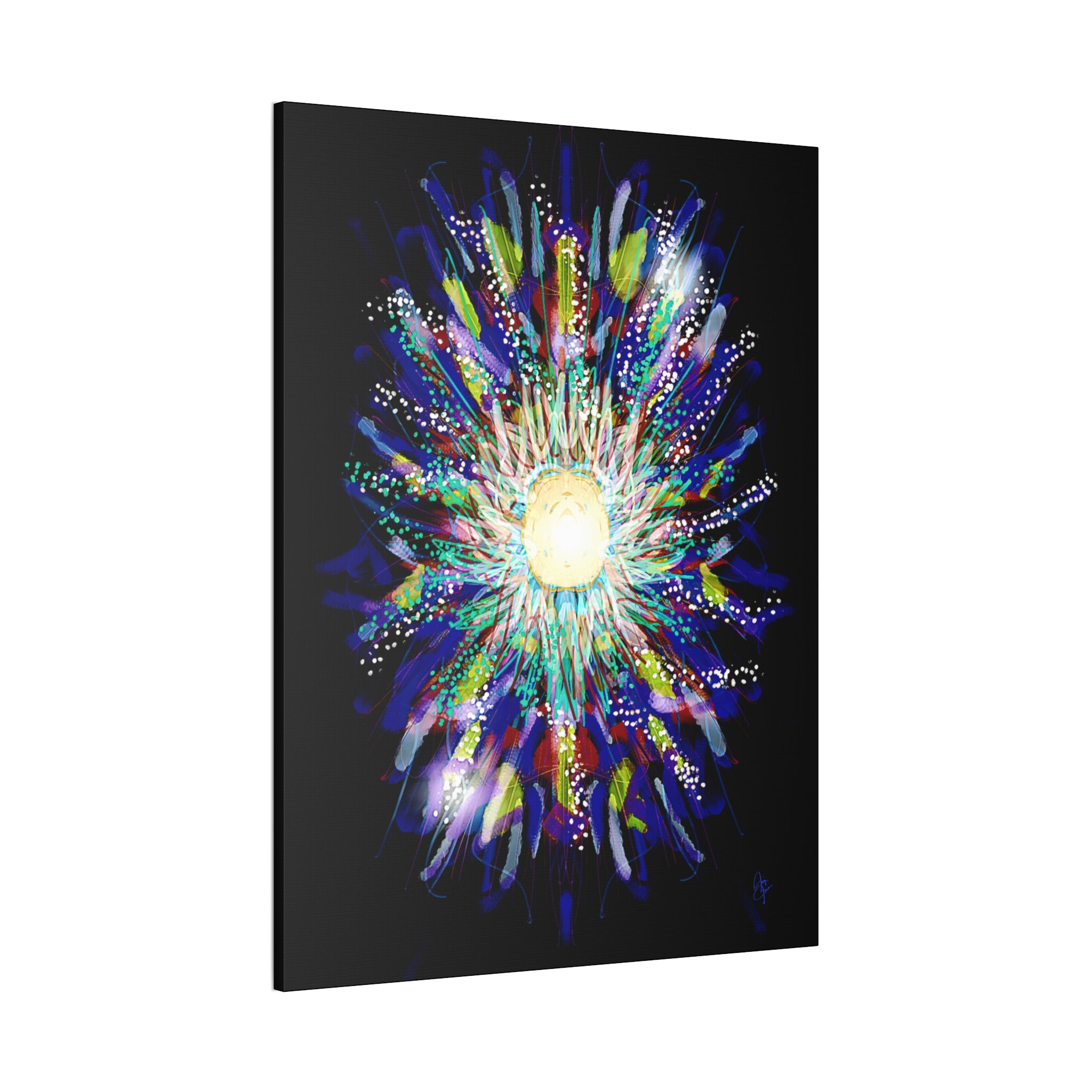 Abstract Cosmic Burst Canvas Wall Art — Colorful Sunflower Explosion on Black