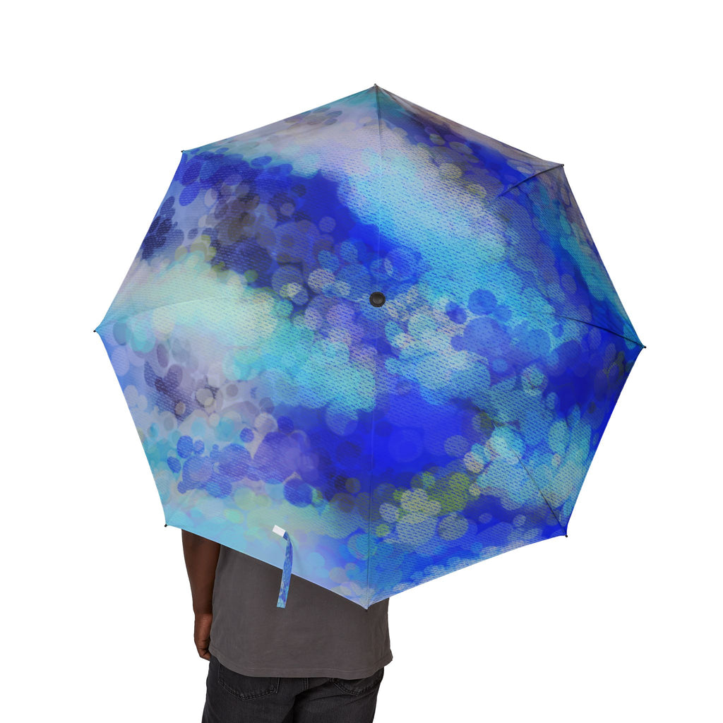 Blue Bokeh Foldable Umbrella — Semi-Automatic Compact Rain Shield