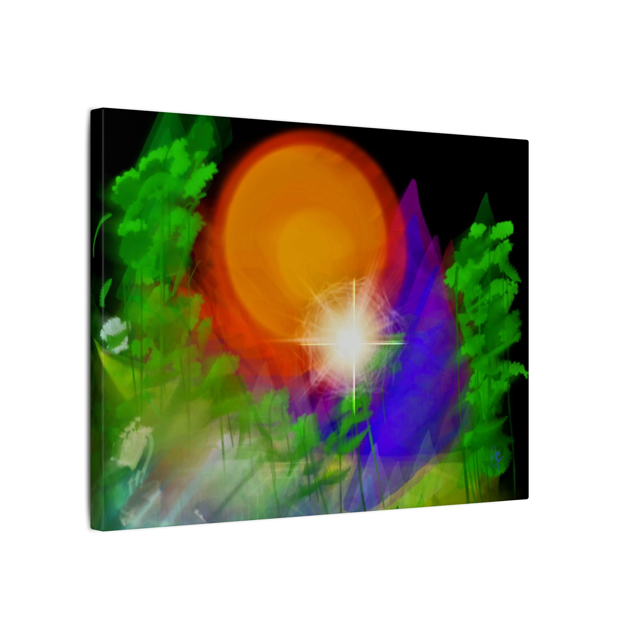 Sunburst Forest Matte Canvas Wall Art — Abstract Nature Landscape