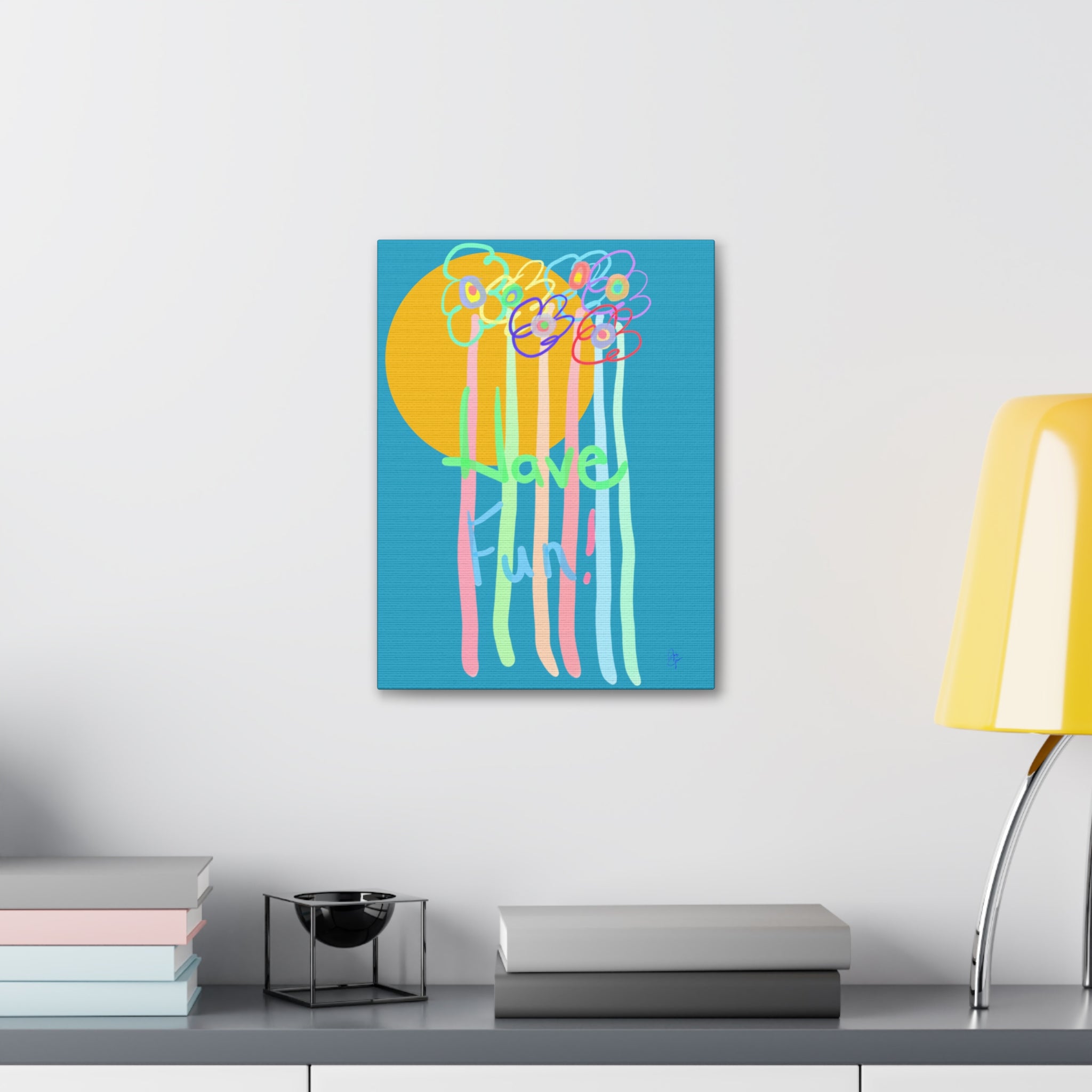 Have Fun Floral Canvas Art — Bright Green Stretched Wall Decor