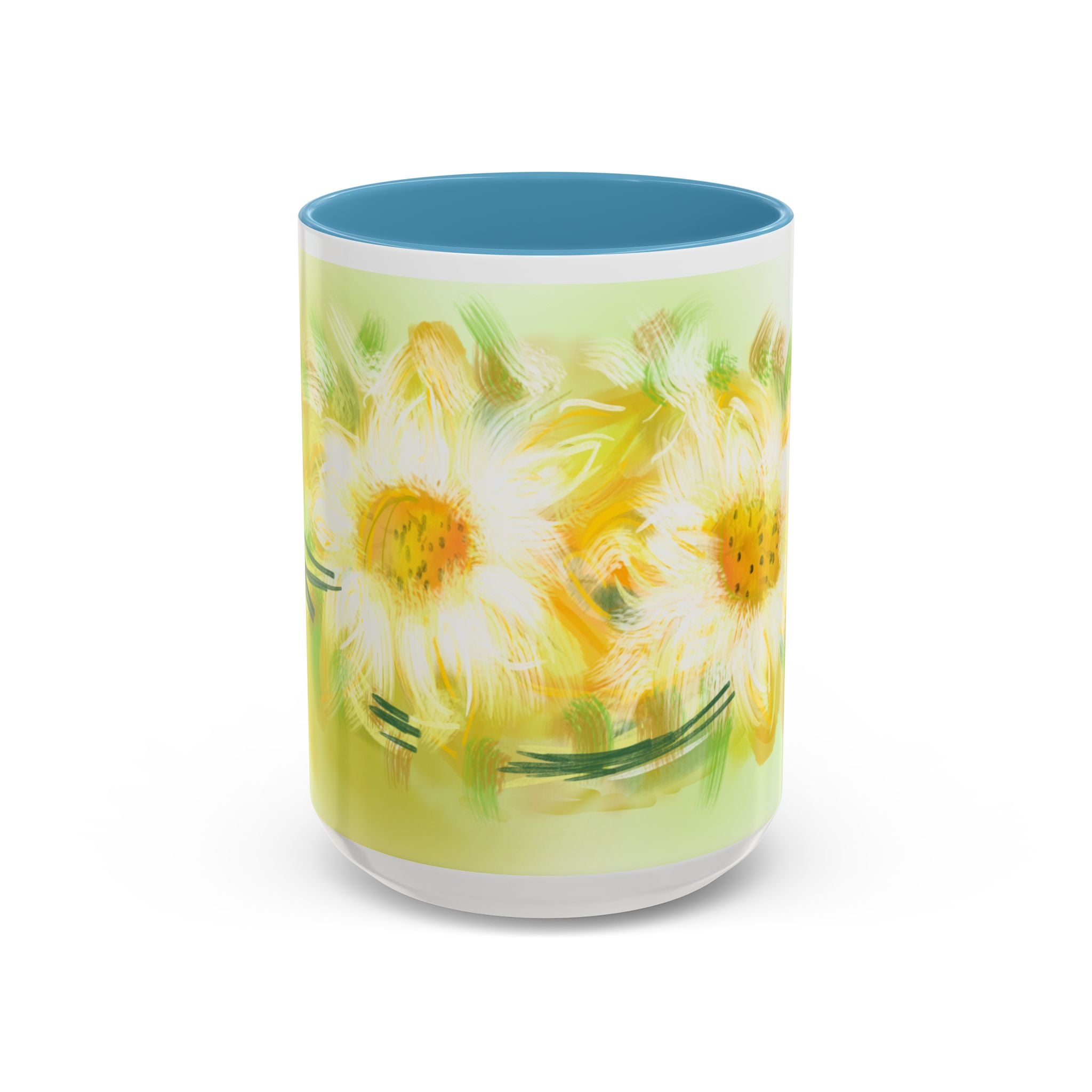 Sunlit Daisy Accent Coffee Mug — Yellow Floral 11/15oz