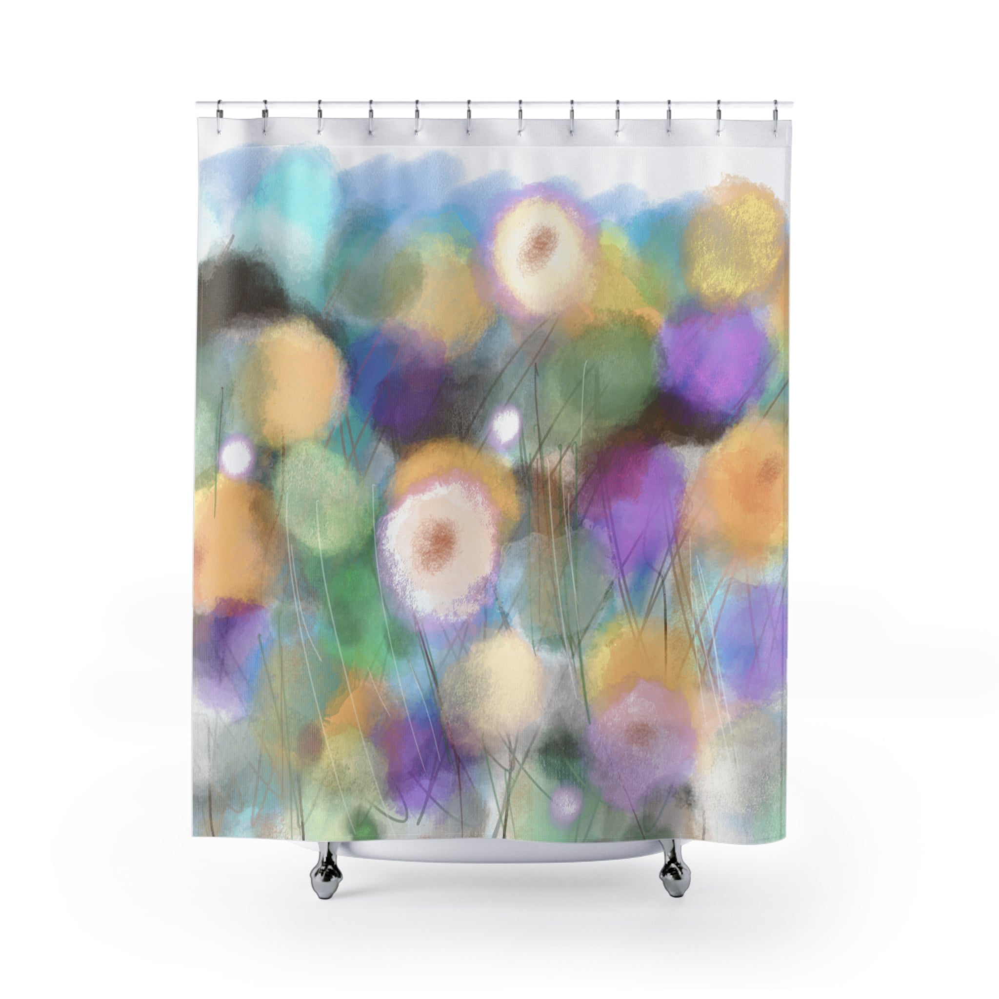 Floral Watercolor Shower Curtain — Soft Pastel Bloom Bathroom Decor