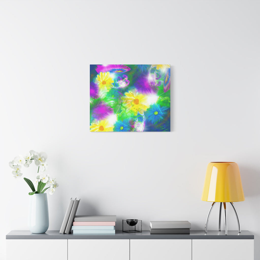 Bright Floral Abstract Matte Canvas Wall Art — Vibrant Daisy Pop