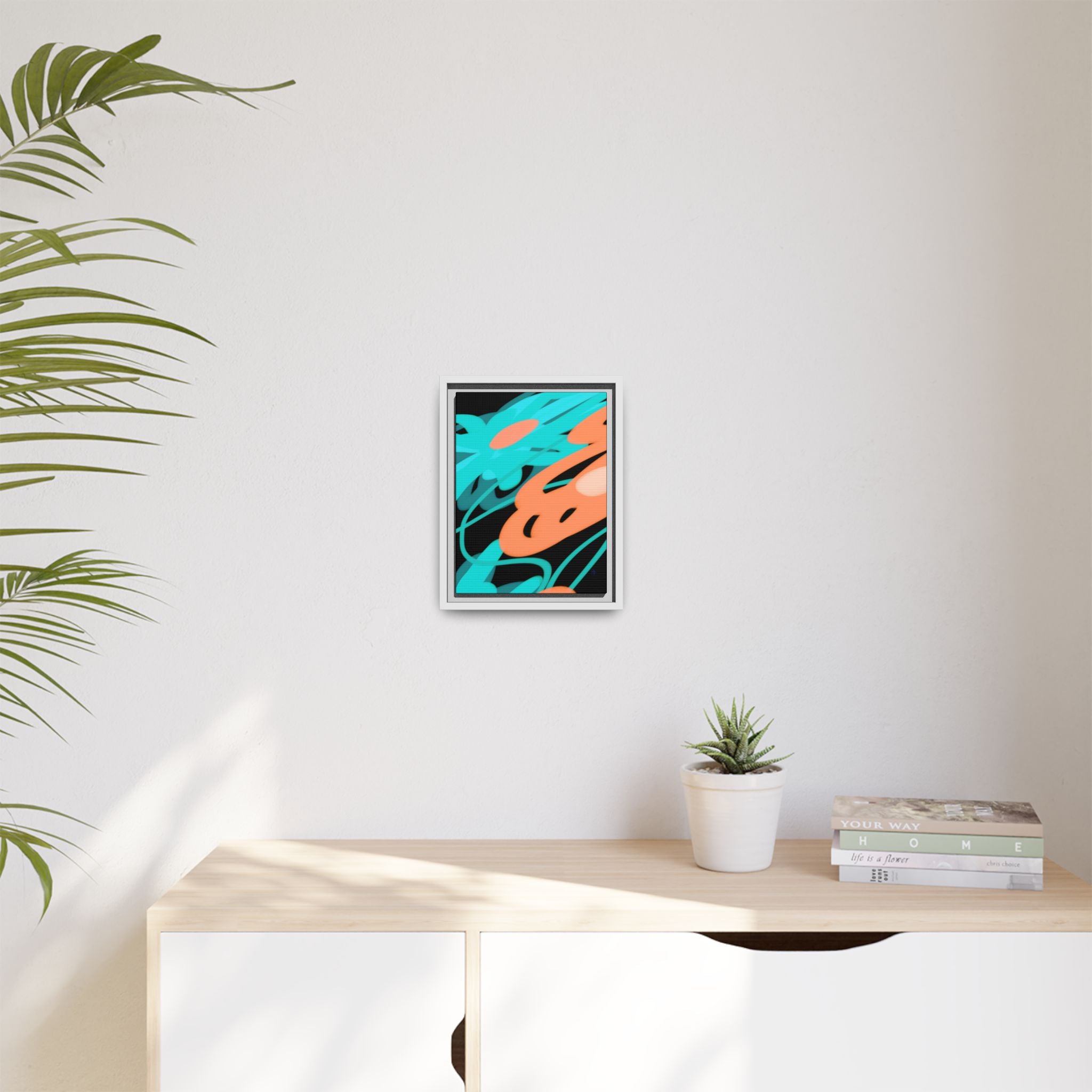 Abstract Teal & Coral Splash Framed Canvas