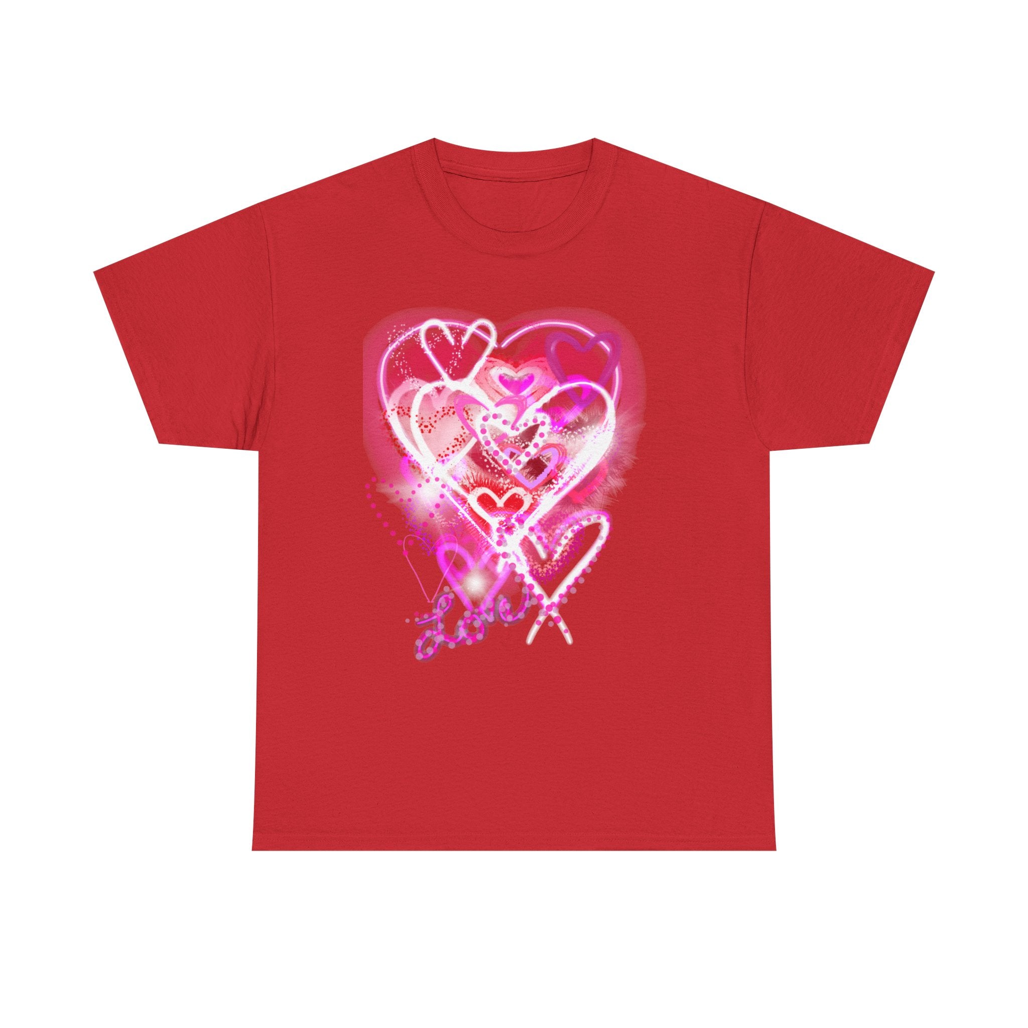 Love Hearts Tee — Pink Watercolor Heart Design Valentine’s Day T‑Shirt