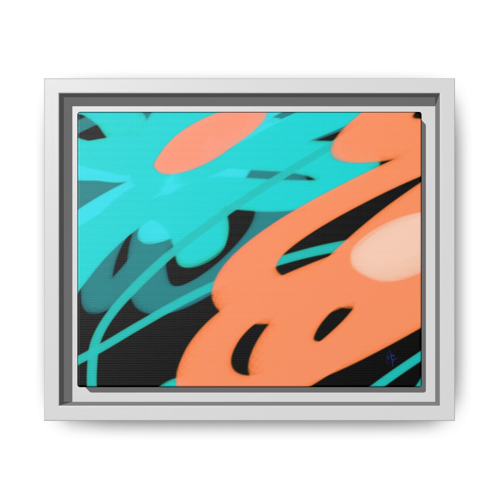 Abstract Teal & Coral Splash Framed Canvas