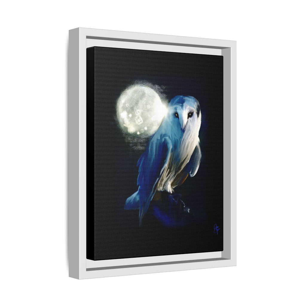 Moonlight Owl Matte Framed Canvas — Mystical Blue Owl Wall Art