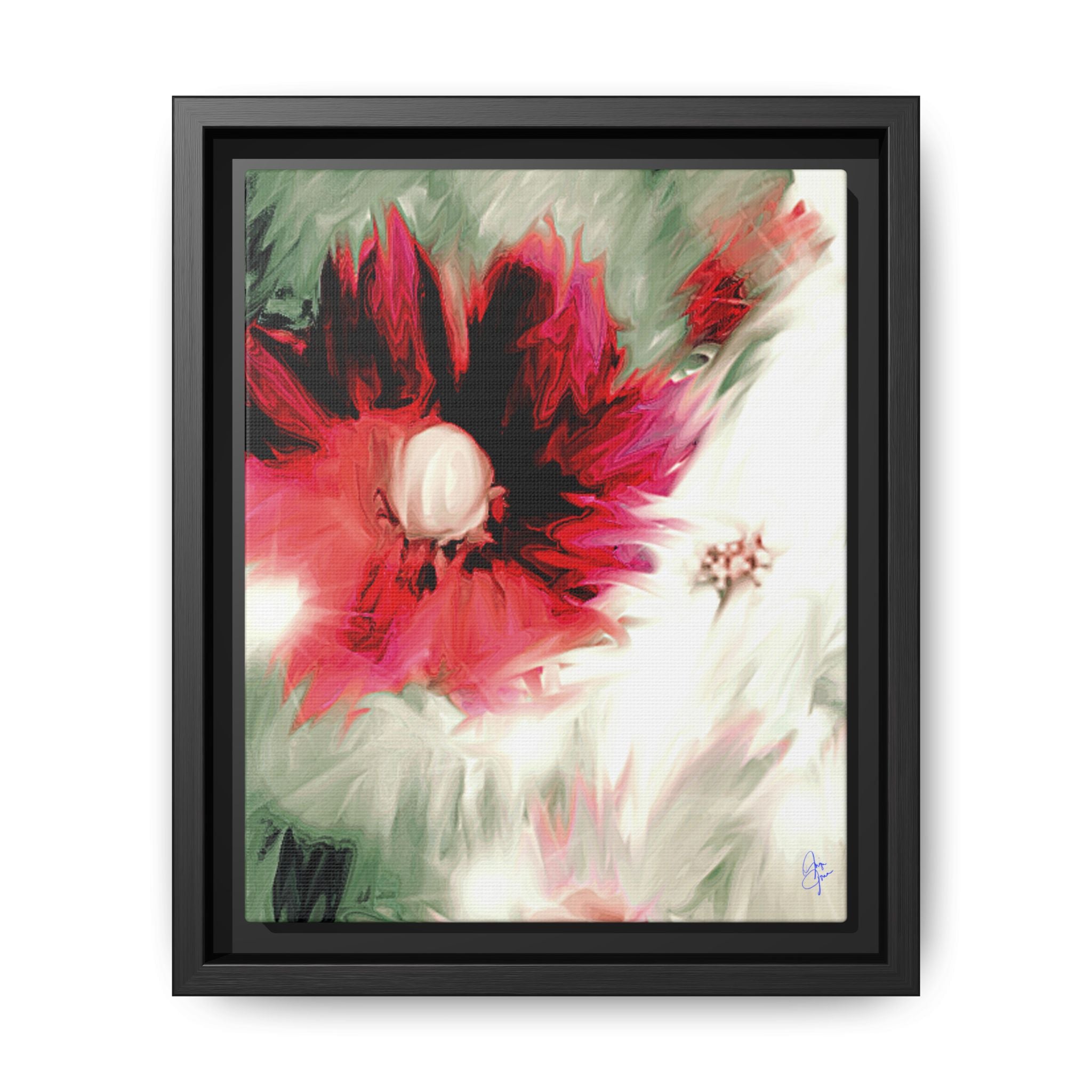 Framed Matte Canvas Print — Blurred Red & White Floral Art