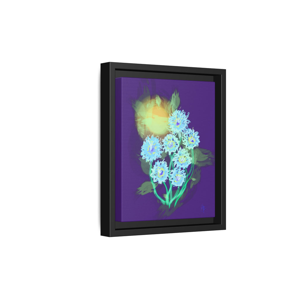 Framed Floral Canvas Art — Blue & Yellow Abstract Bouquet (Matte)
