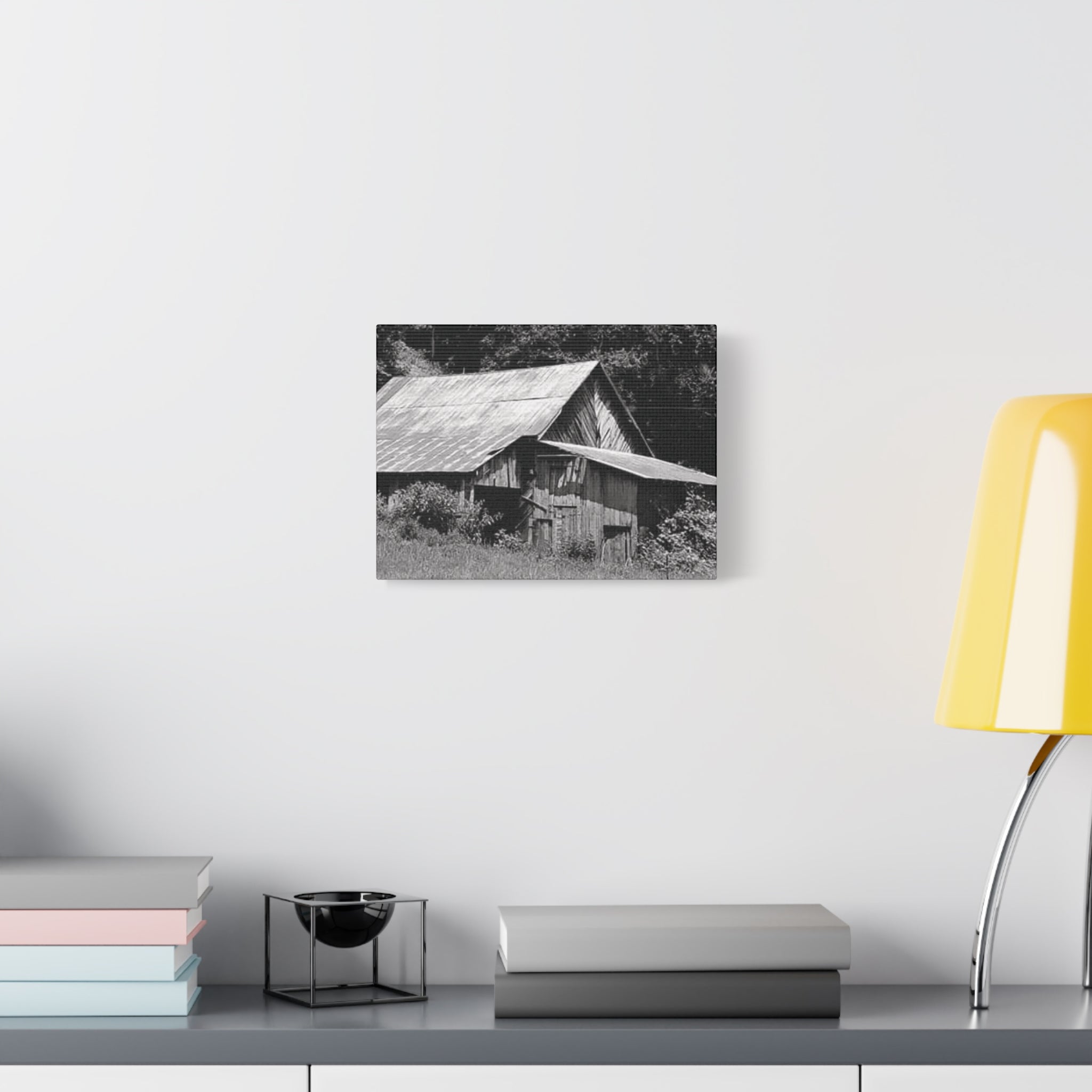 Rustic Barn Black & White Matte Canvas Print — Stretched Wall Art