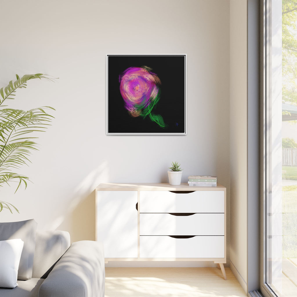 Abstract Rose Swirl Matte Framed Canvas — Multicolor Floral Wall Art
