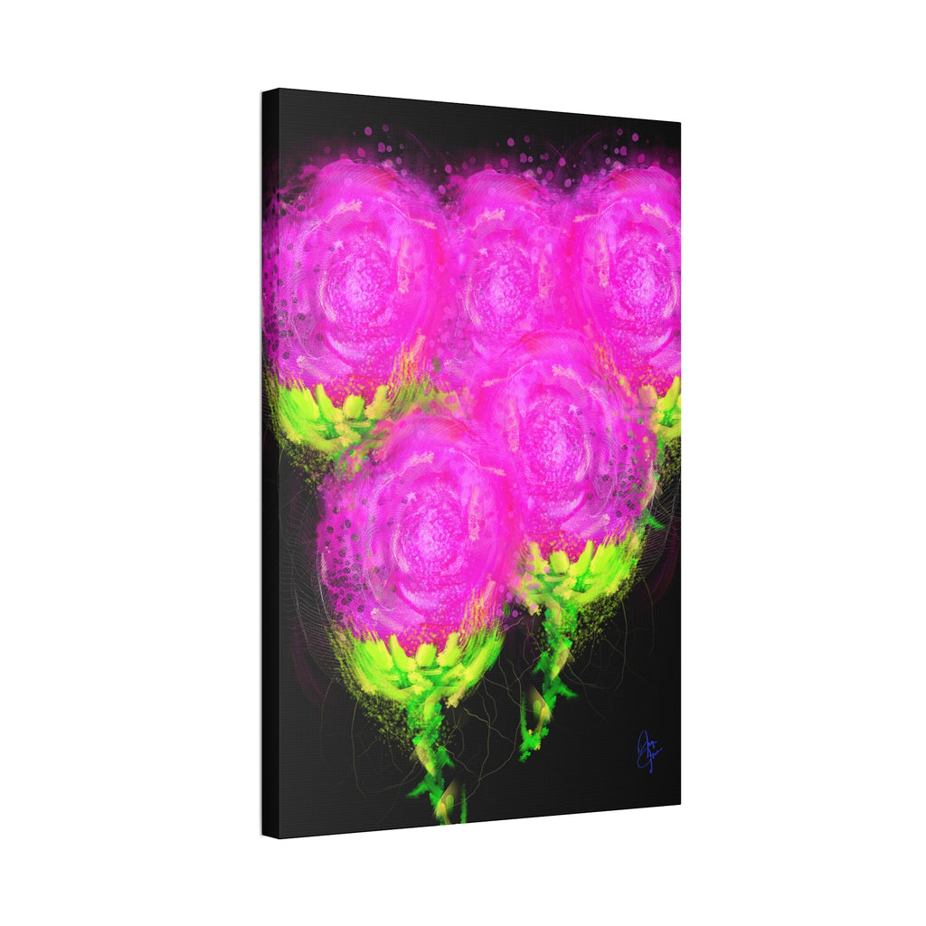 Bright Pink Floral Canvas Print — Modern Abstract Rose Wall Art (Stretched Canvas)
