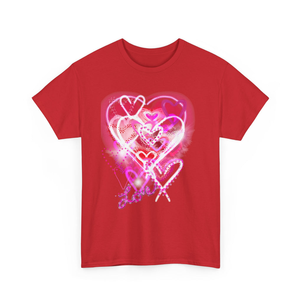Love Hearts Tee — Pink Watercolor Heart Design Valentine’s Day T‑Shirt