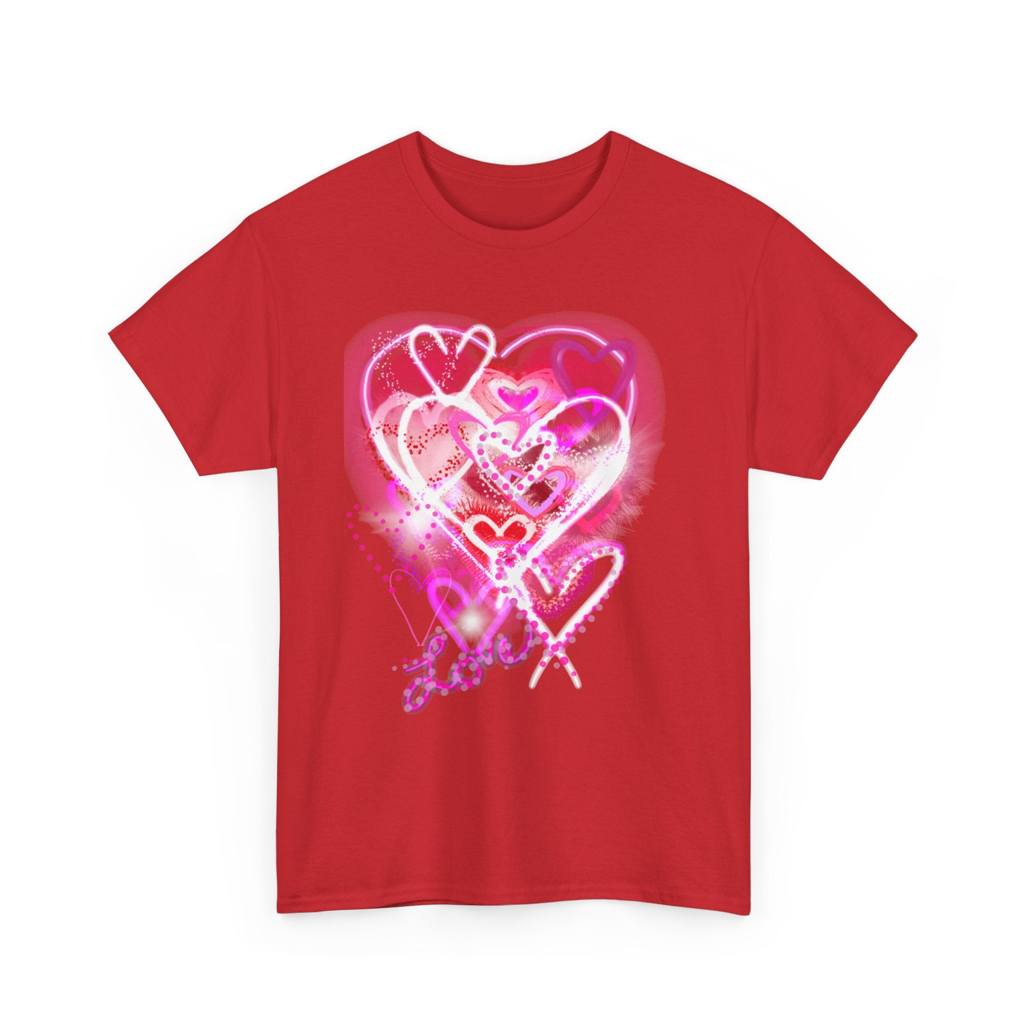Love Hearts Tee — Pink Watercolor Heart Design Valentine’s Day T‑Shirt