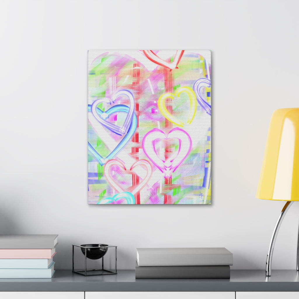 Colorful Neon Hearts Canvas Print — Stretched 1.5" Wall Art