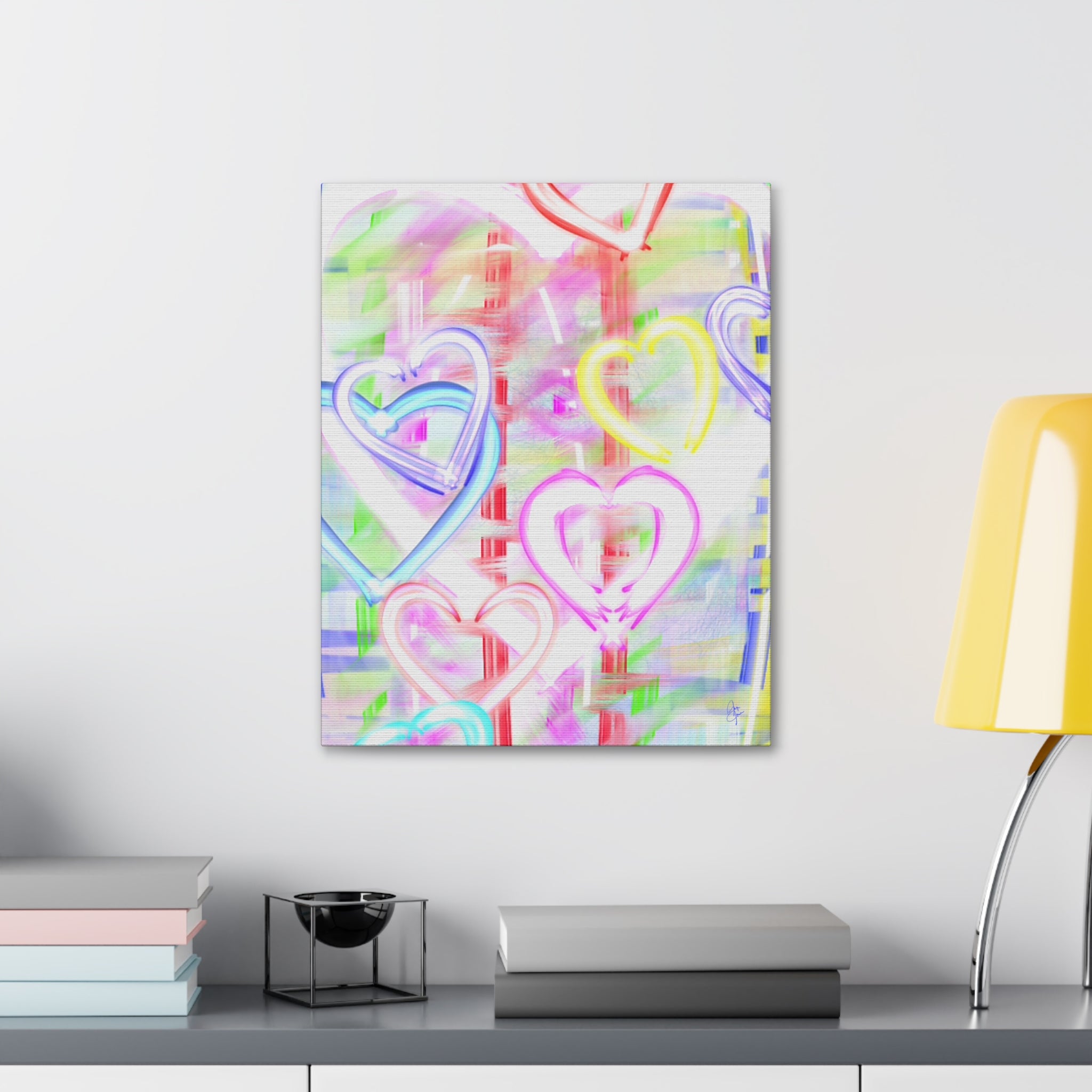 Colorful Neon Hearts Canvas Print — Stretched 1.5" Wall Art