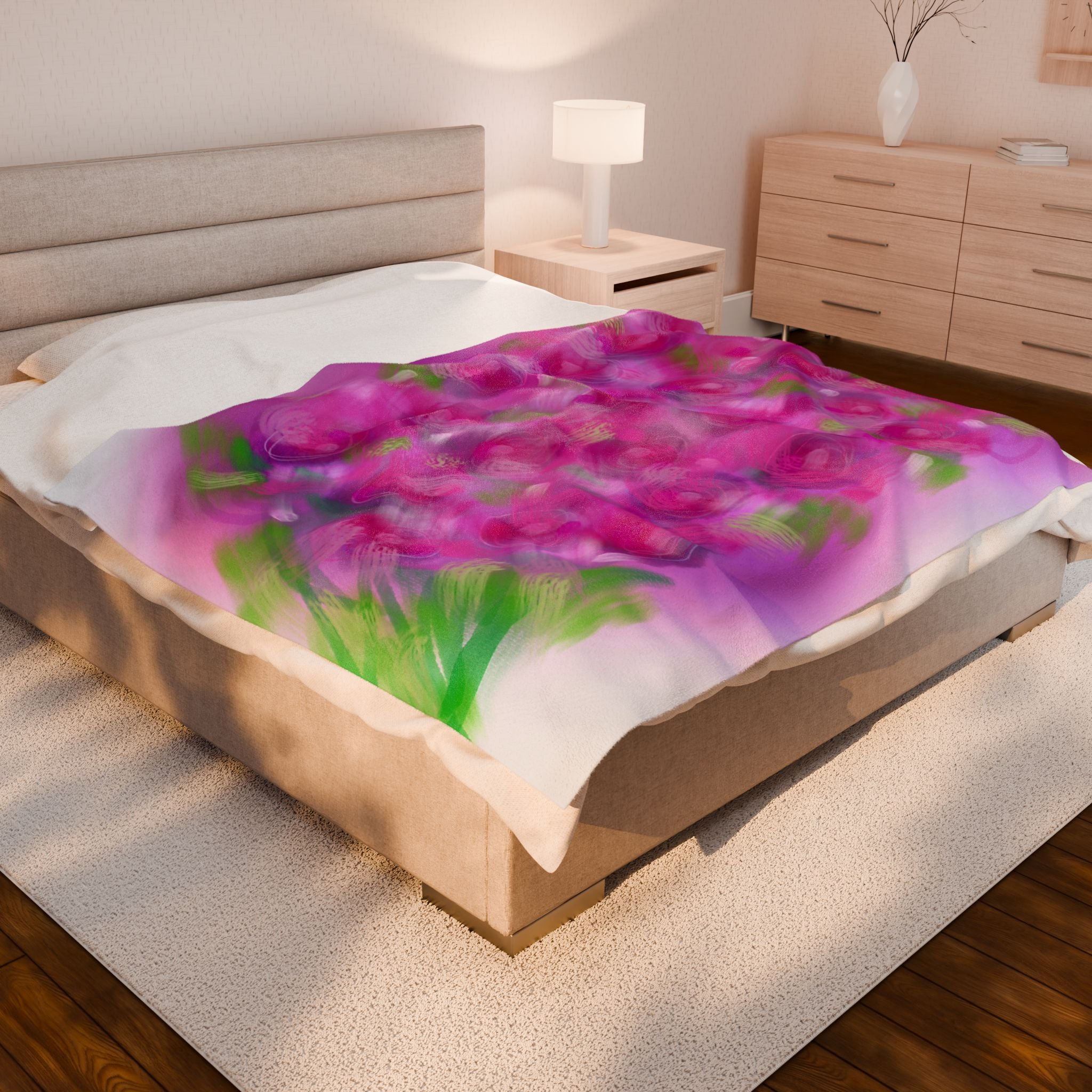 Velveteen Plush Blanket — Pink Rose Garden Floral Throw
