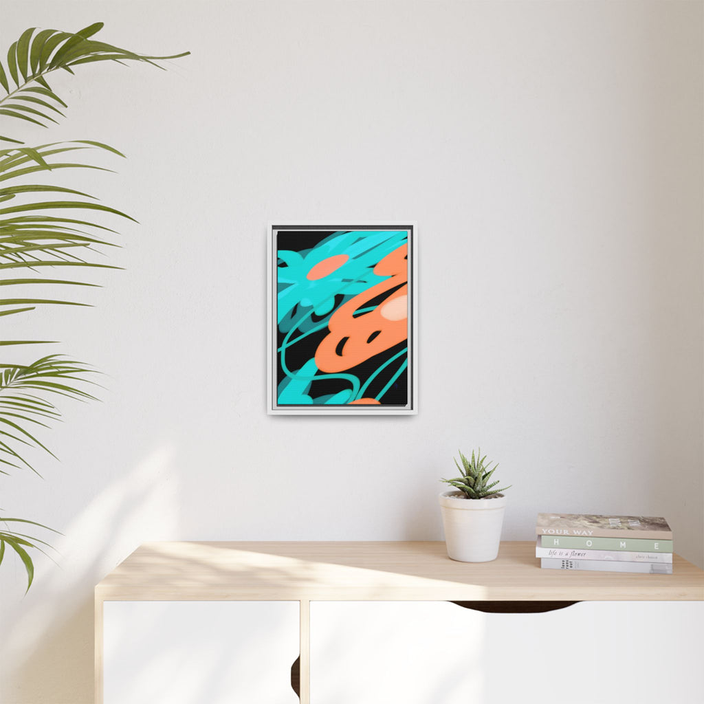 Abstract Teal & Coral Splash Framed Canvas