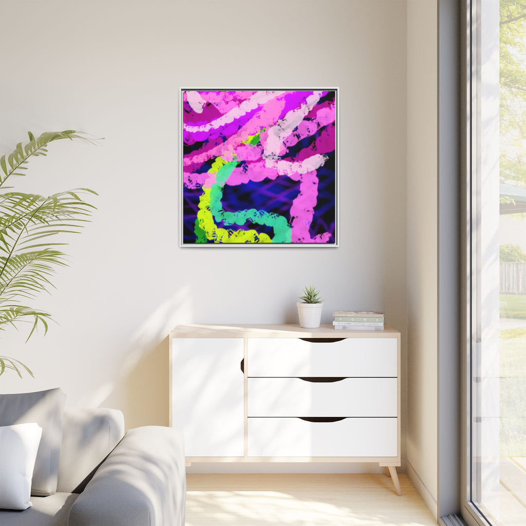 Framed Matte Canvas - Neon Rose Abstract Wall Art