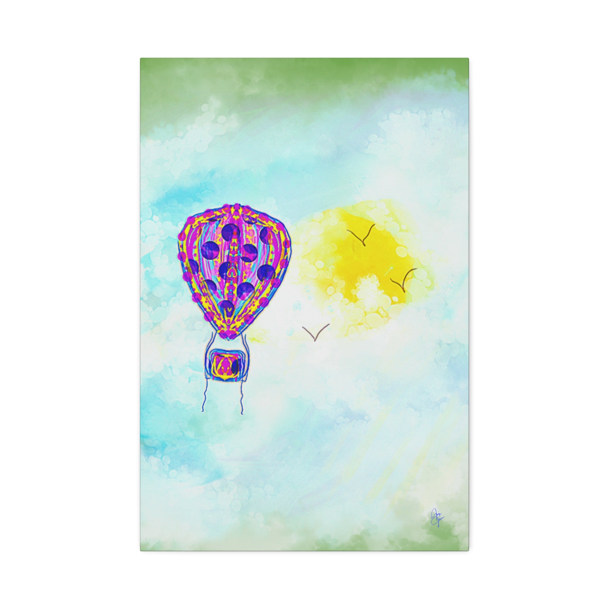 Hot Air Balloon Canvas Art – Whimsical Sunshine Nursery Wall Décor (Stretched Canvas)
