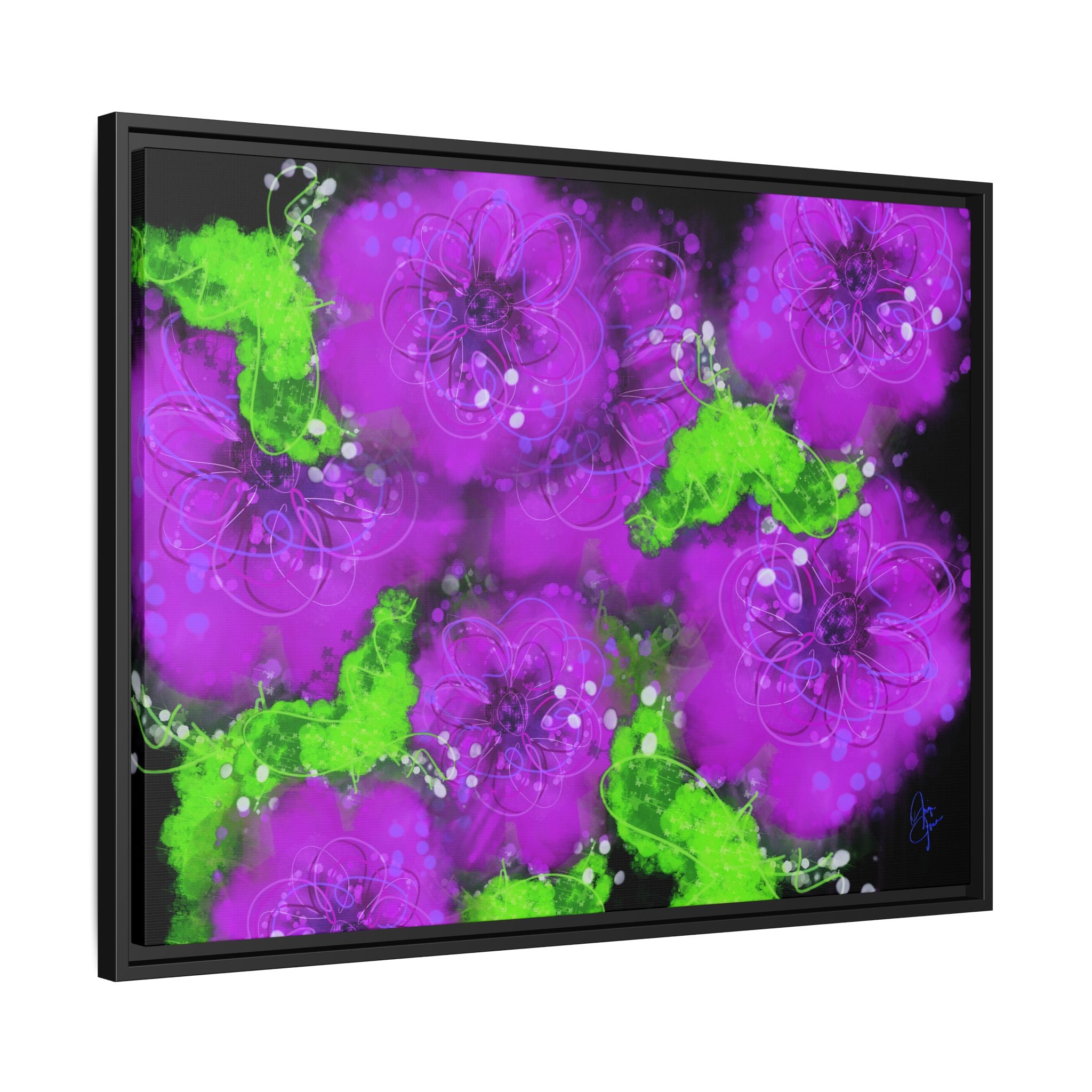 Framed Floral Canvas Print — Matte Multi-Color Blooms Wall Art