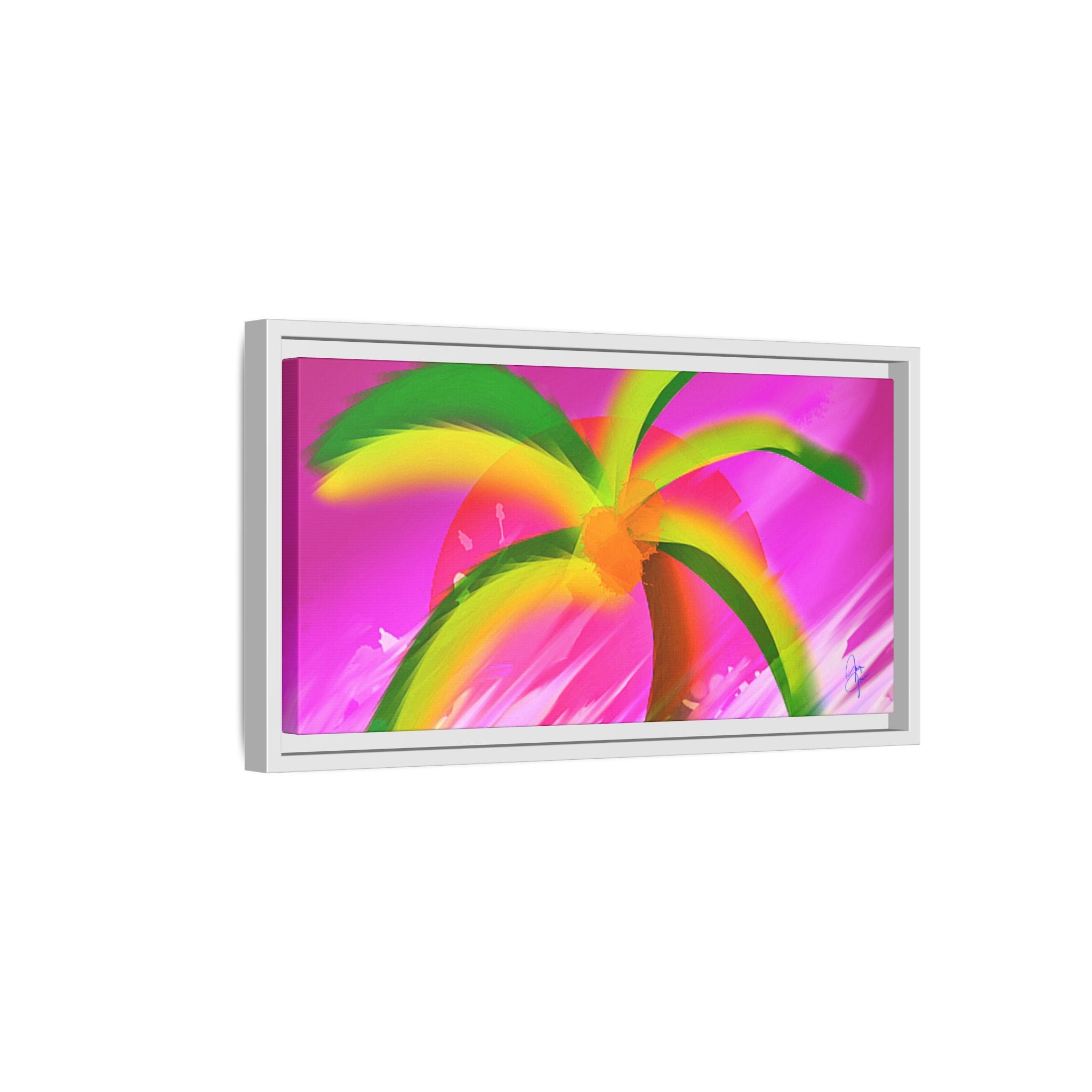 Framed Matte Canvas Print — Neon Palm Beach Art