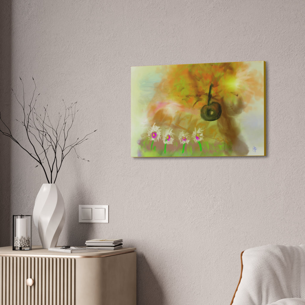 Whimsical Yard Canvas Print — Tire Swing & Broken Fence Stretched 1.5"