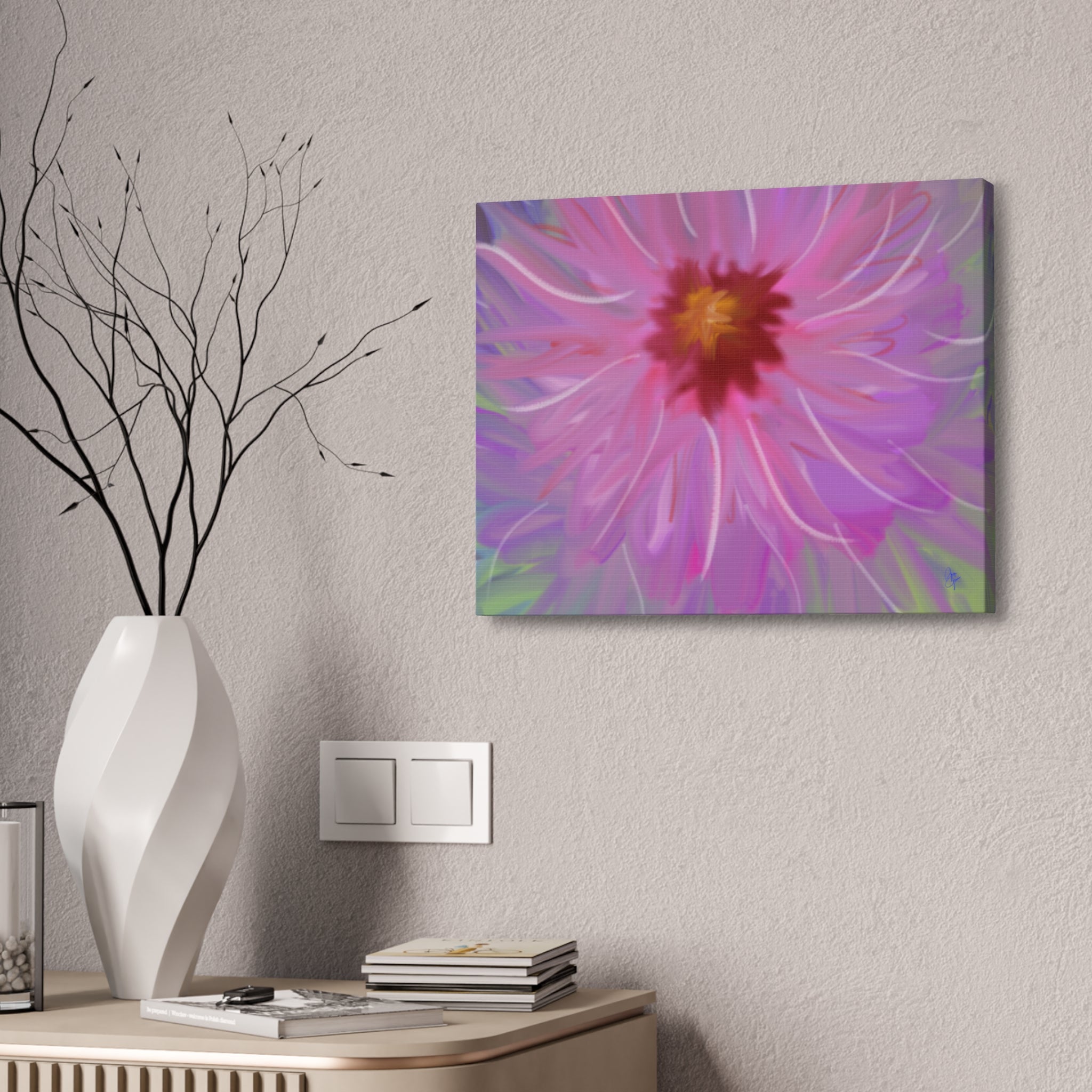 Pink Dahlia Floral Canvas Print — Stretched 1.5" Wall Art