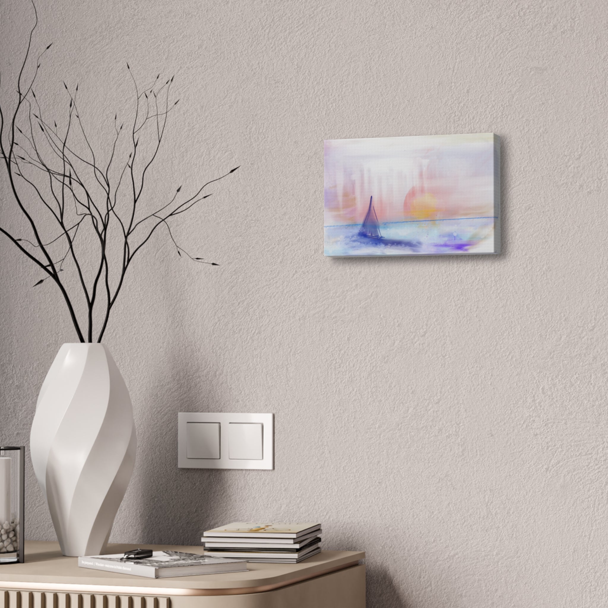 Watercolor Seascape Canvas Print — Dreamy Sailboat Sunset Wall Art