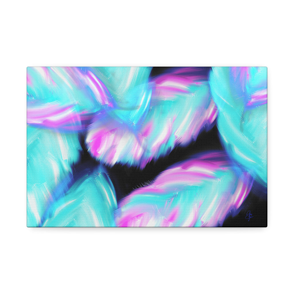 Abstract Neon Feathers Canvas Print — Turquoise & Pink Stretched Wall Art