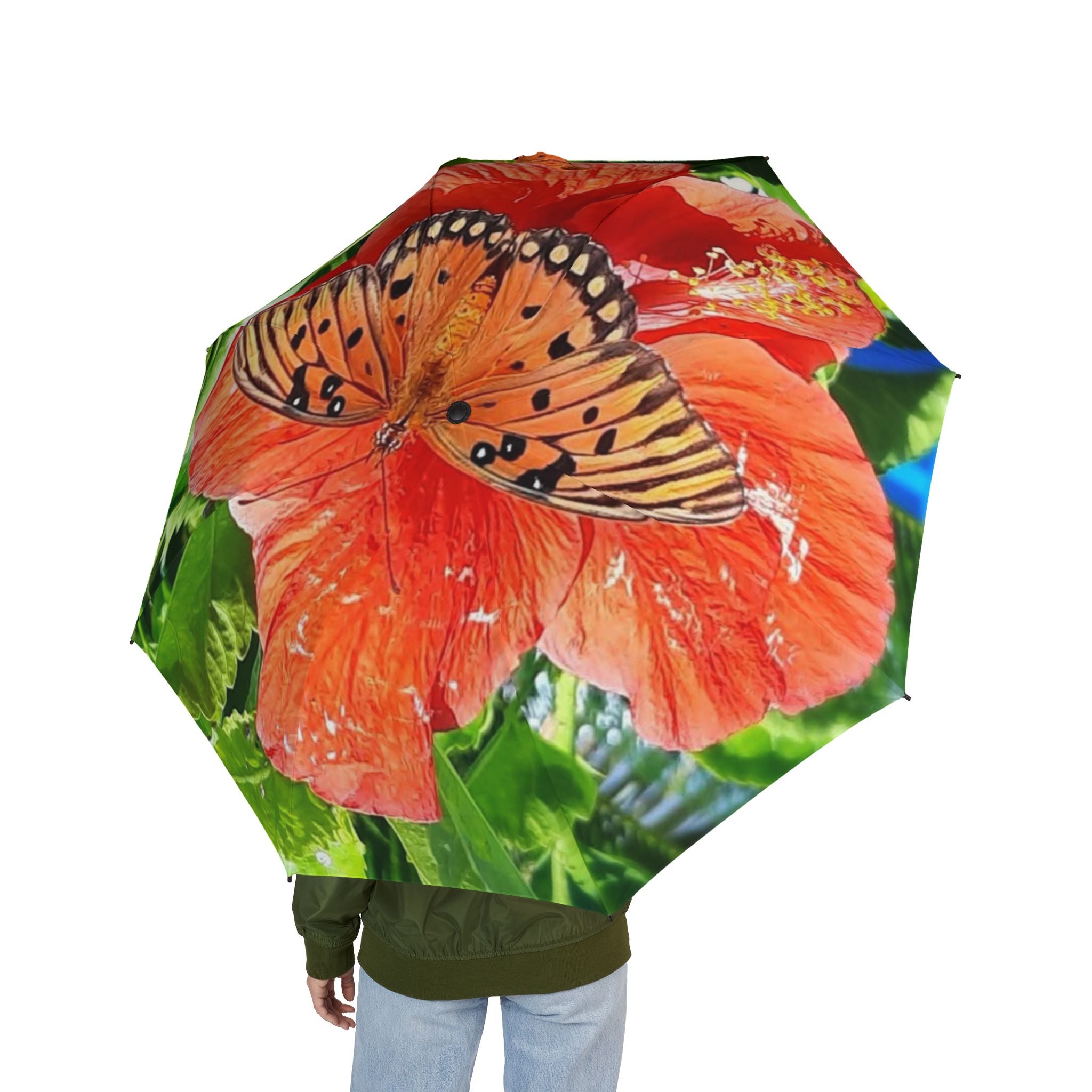 Butterfly Garden Semi-Automatic Foldable Umbrella - Durable & Stylish