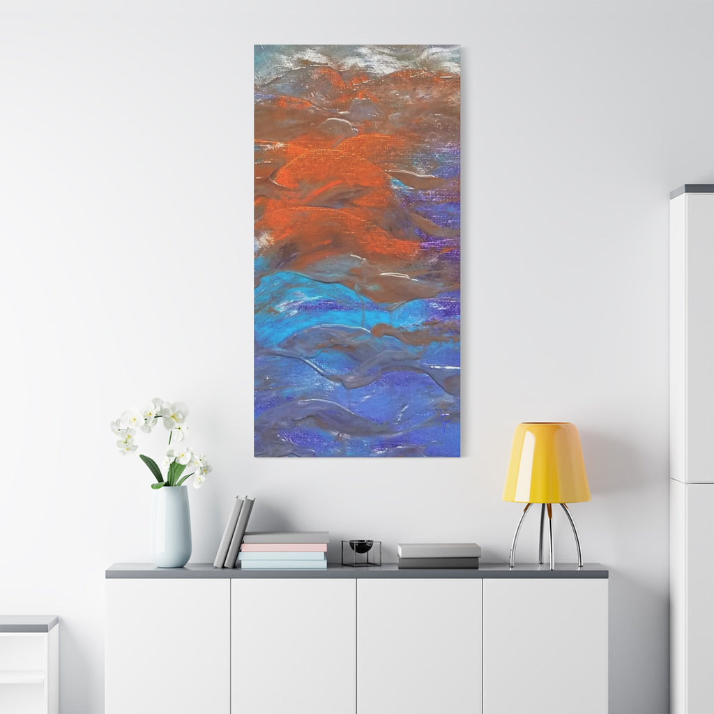 Abstract Ocean Waves Matte Canvas Art - Blue & Orange Textured Stretched Canvas