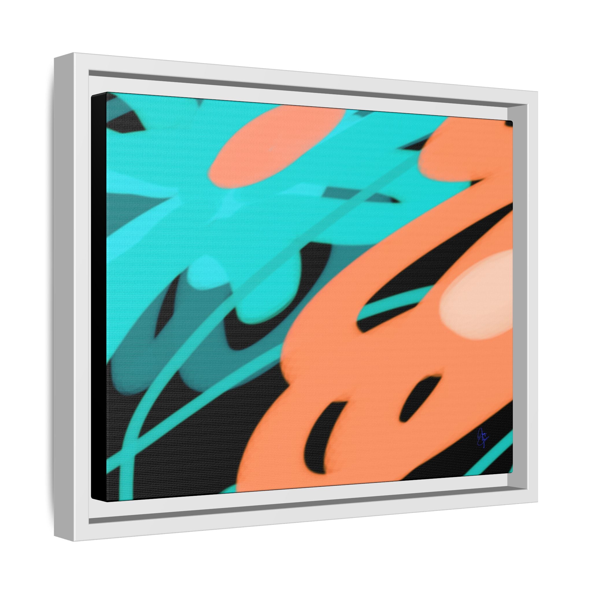 Abstract Teal & Coral Splash Framed Canvas