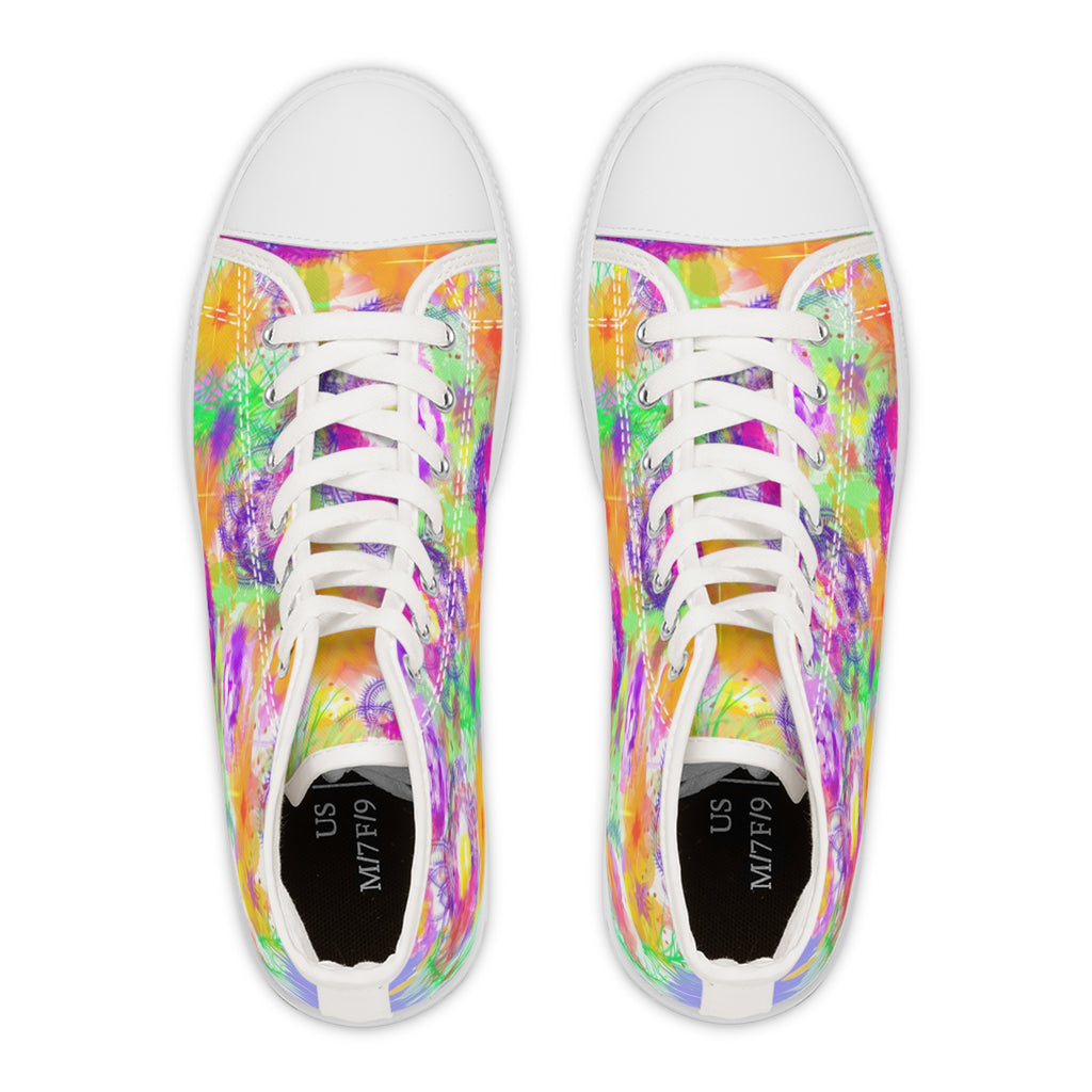 High Top Sneakers - Bright Tie-Dye Floral Print for Women