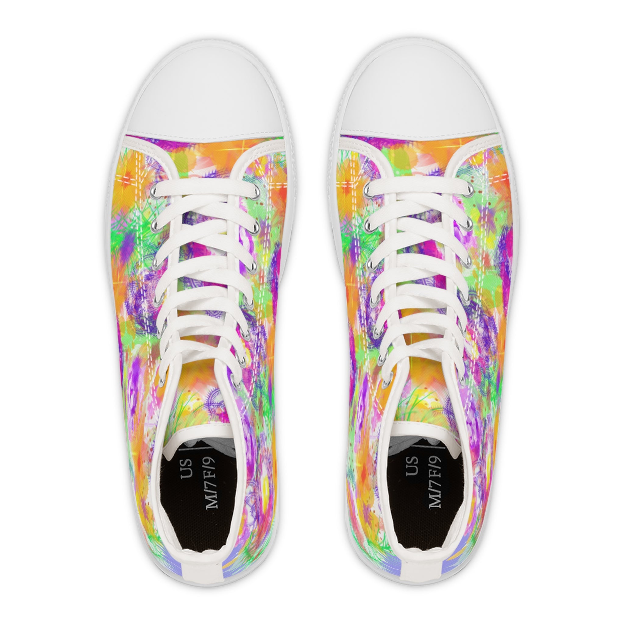 High Top Sneakers - Bright Tie-Dye Floral Print for Women