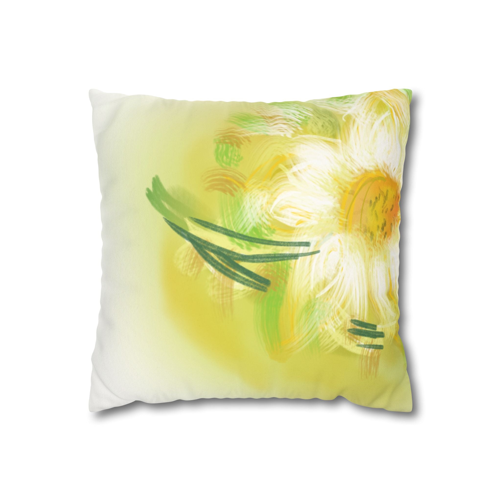 Yellow Daisy Faux Suede Pillowcase — Floral Square Throw Pillow Cover