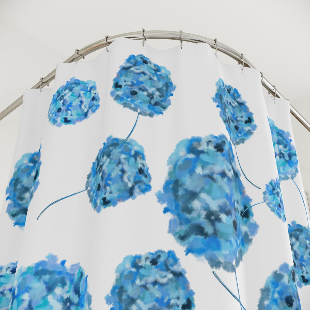 Blue Hydrangea Shower Curtain — Floral Bathroom Decor