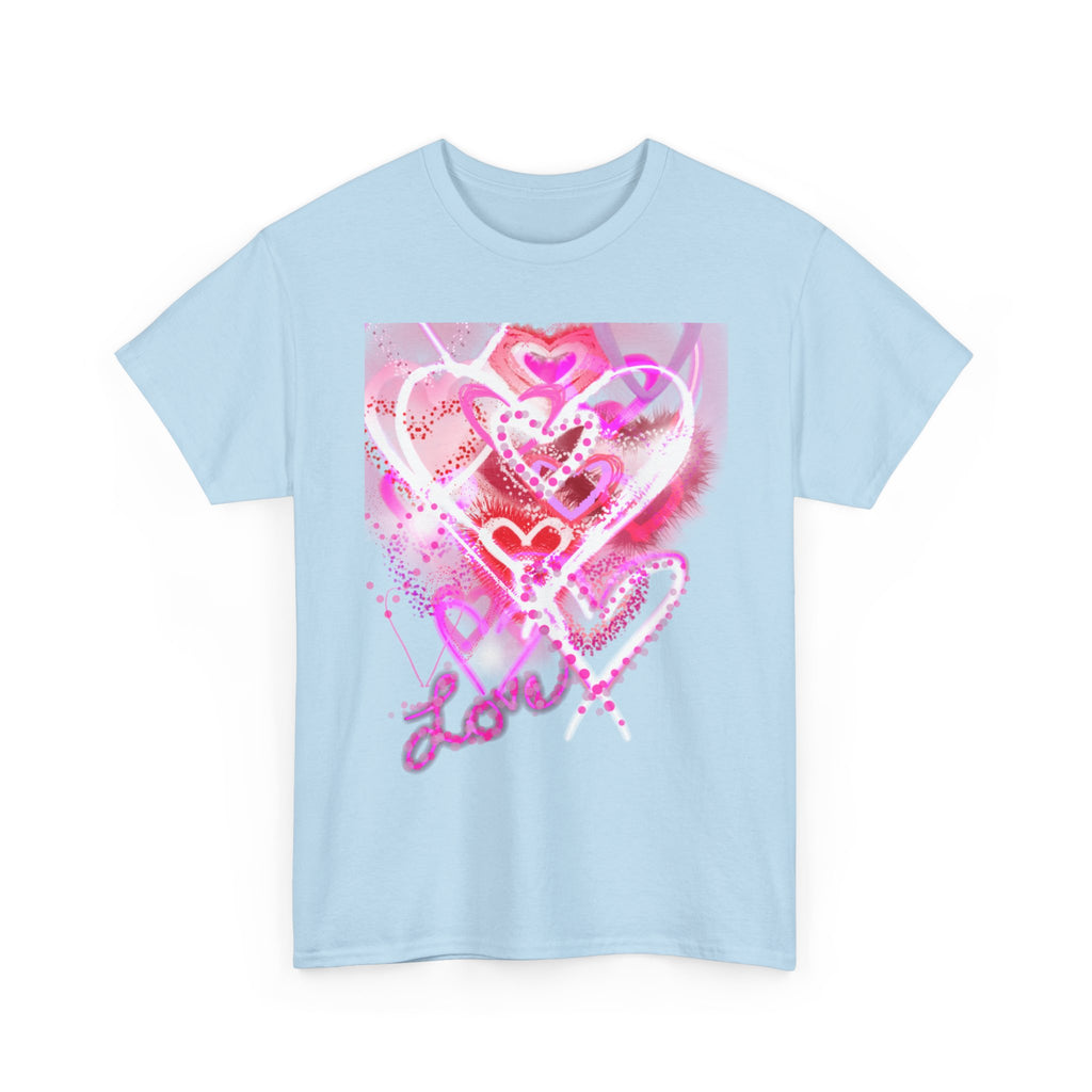 Love Hearts Tee — Pink Watercolor Heart Design Valentine’s Day T‑Shirt