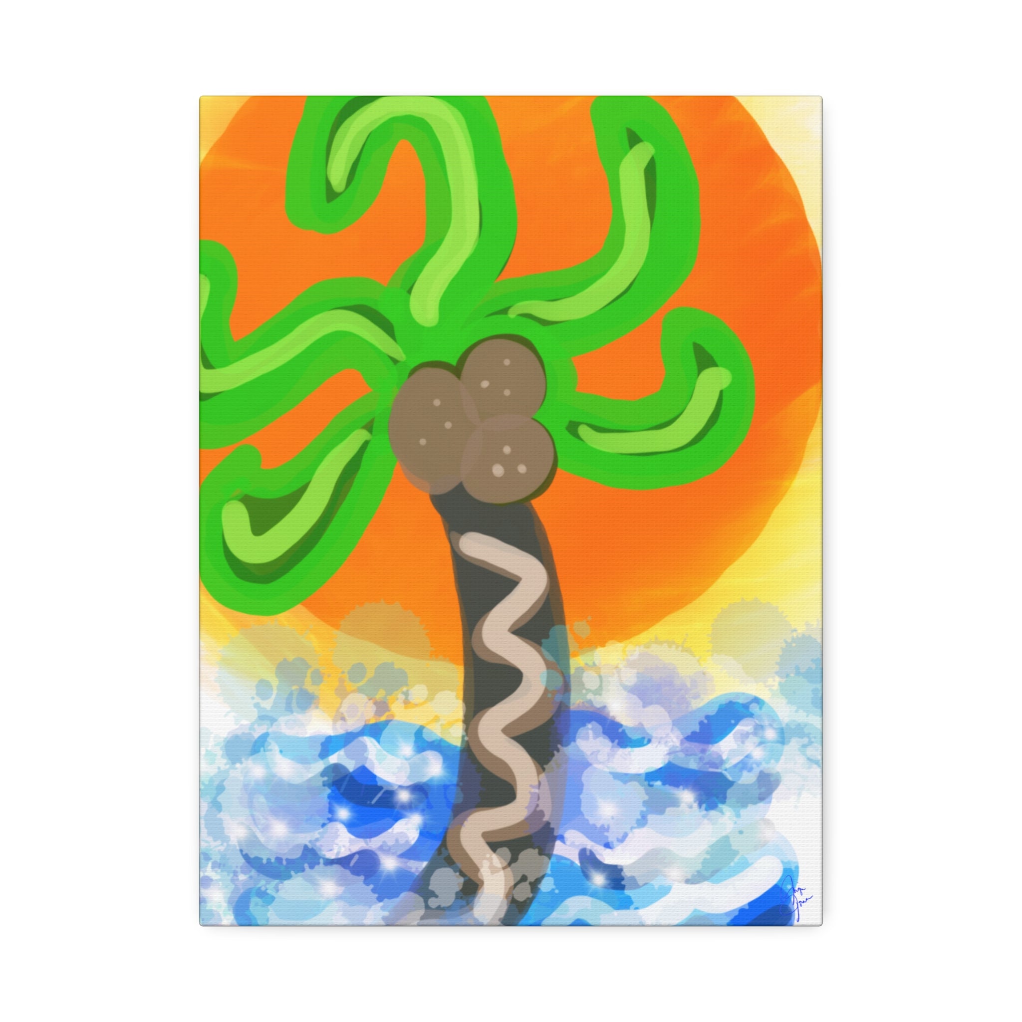 Palm Tree Sunset Canvas Print — Whimsical Tropical Wall Art