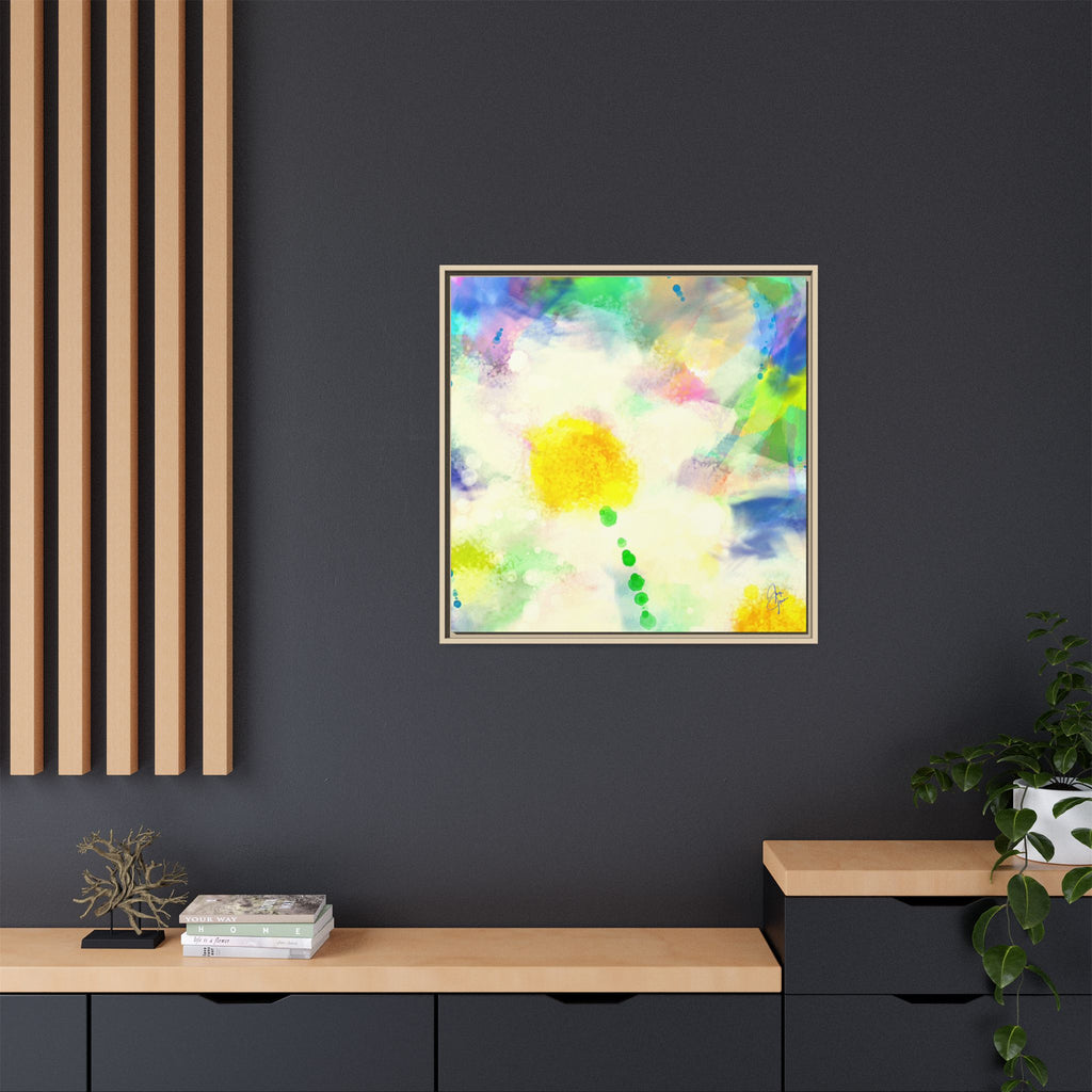 Framed Matte Canvas - Watercolor Yellow Floral Abstract Wall Art