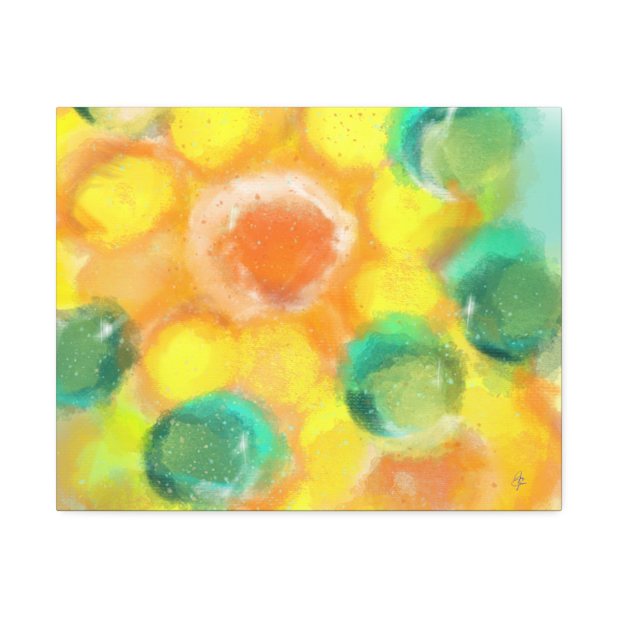 Abstract Sunshine Circles Canvas Art – Vibrant Yellow & Teal Stretched Wall Decor