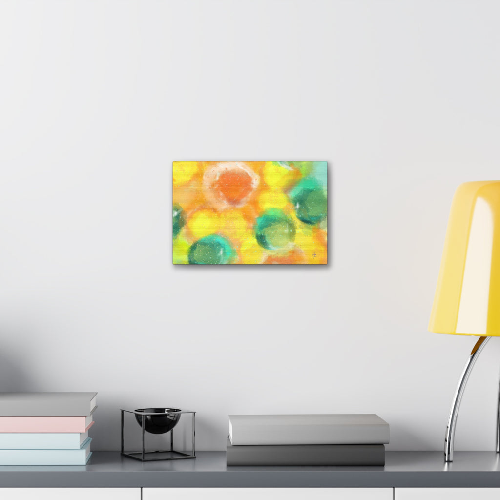 Abstract Sunshine Circles Canvas Art – Vibrant Yellow & Teal Stretched Wall Decor
