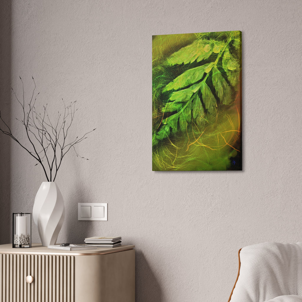 Botanical Leaf Art Canvas — Green Fern Stretched Canvas (1.5" Depth)